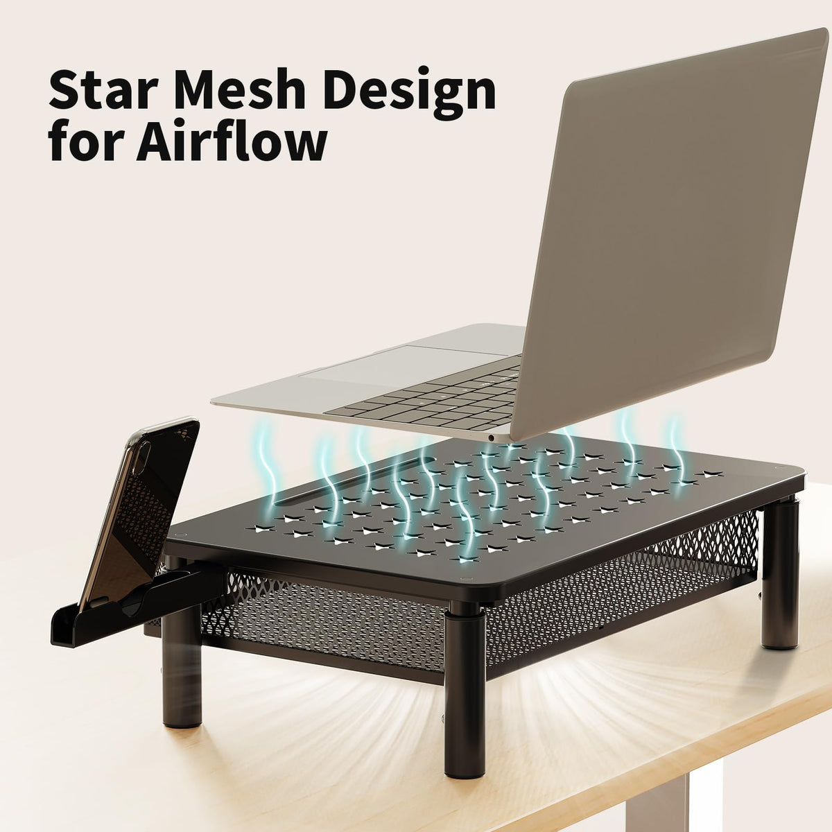 Zimilar Monitor Stand Riser with Metal Mesh Drawer, Height Adjustable