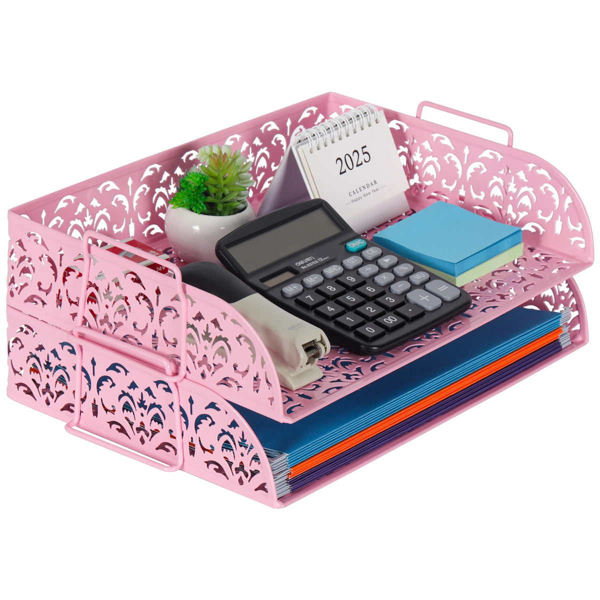 EasyPAG Paper Organizer for Desk 2 Tier Stackable Paper Tray for A4 Legal Size Folders Metal File