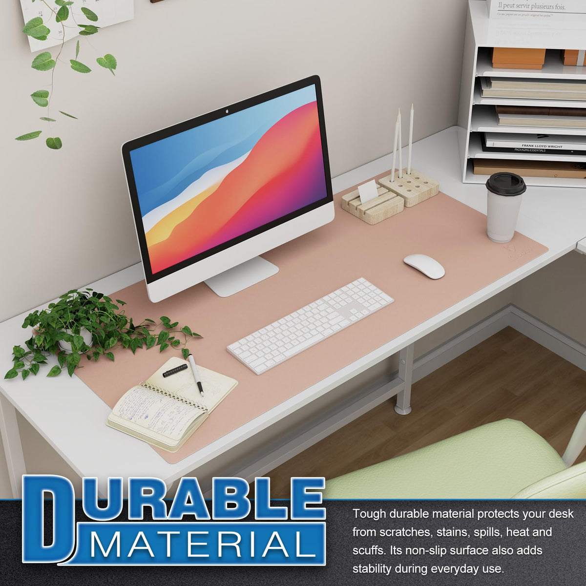 K KNODEL Extra Large Desk Mat, Leather Mouse Pad (35.4"x17", Pink)