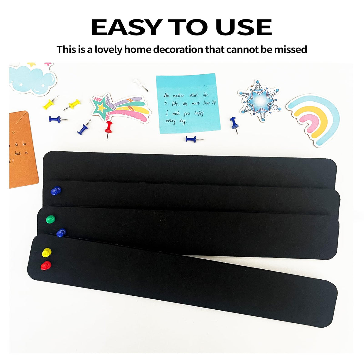 8 Pcs Black Felt Pin Board Bar Strips Bulletin Board ，Self-Adhesive Bulletin Board Bar Strips，Cork