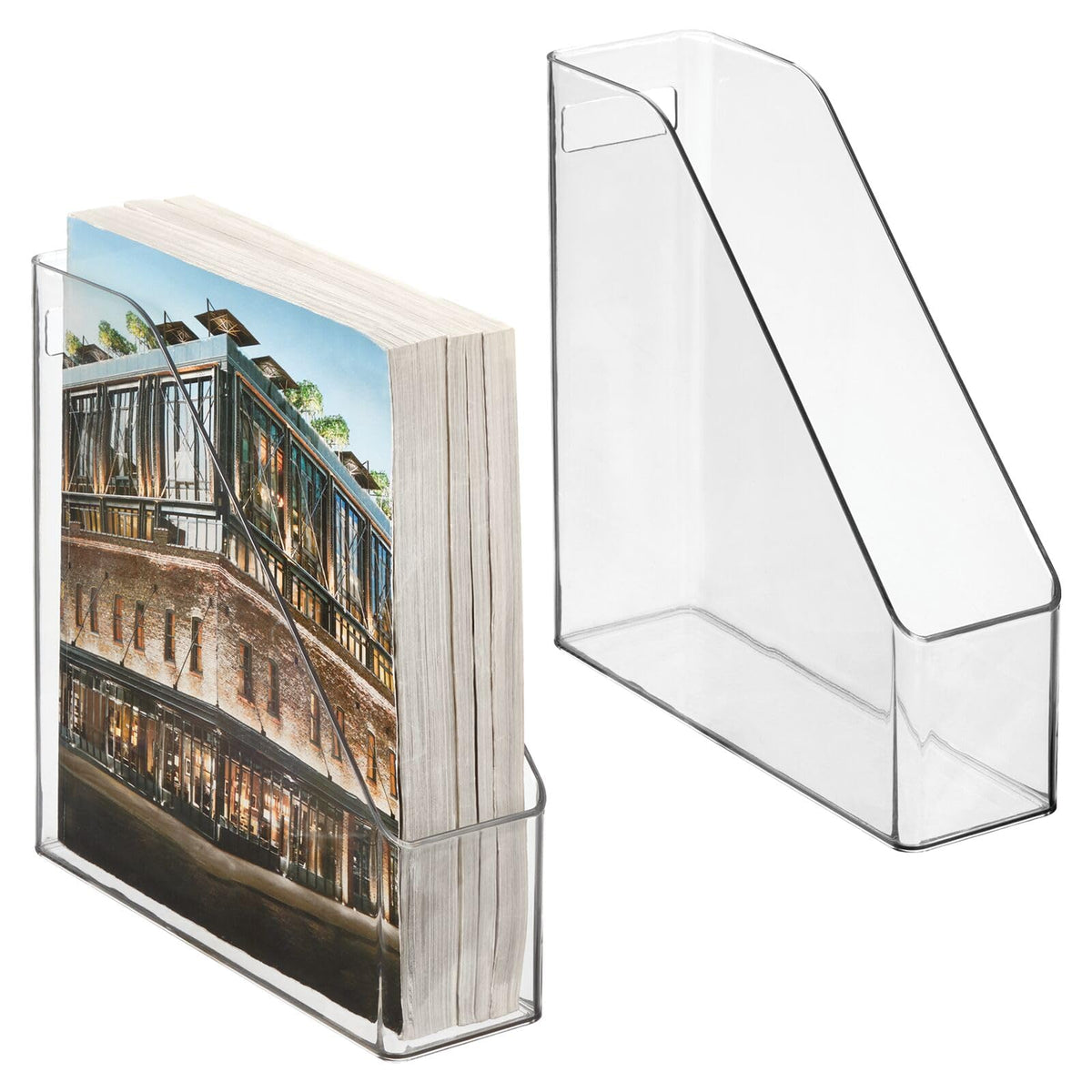 mDesign Plastic Slim Vertical File Folder Storage Organizer Bin with Handle - Hold Notebooks