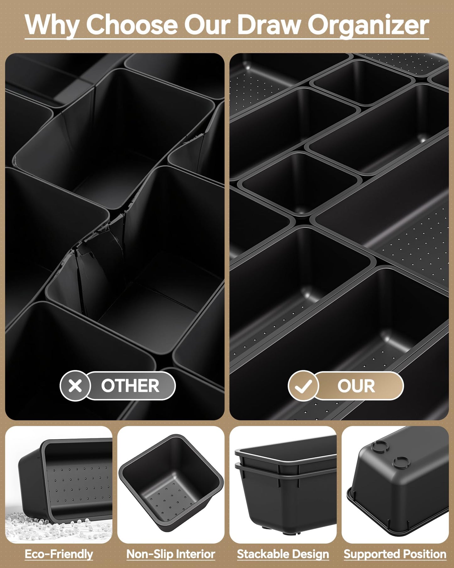 KEMETHY 25 PCS Plastic Drawer Organizers Set, 4 Sizes Vanity Organizer