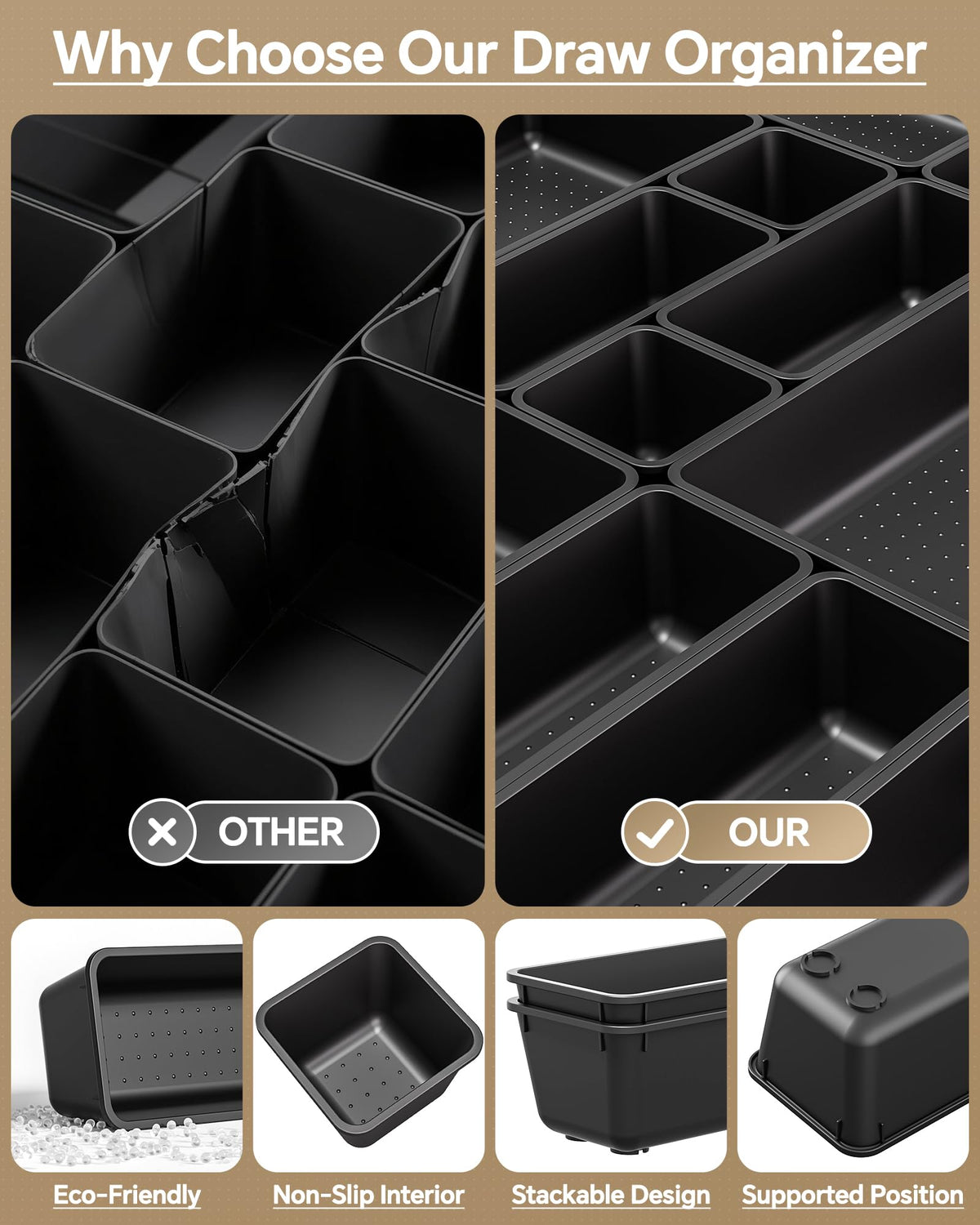 KEMETHY 25 PCS Plastic Drawer Organizers Set, 4 Sizes Vanity Organizer