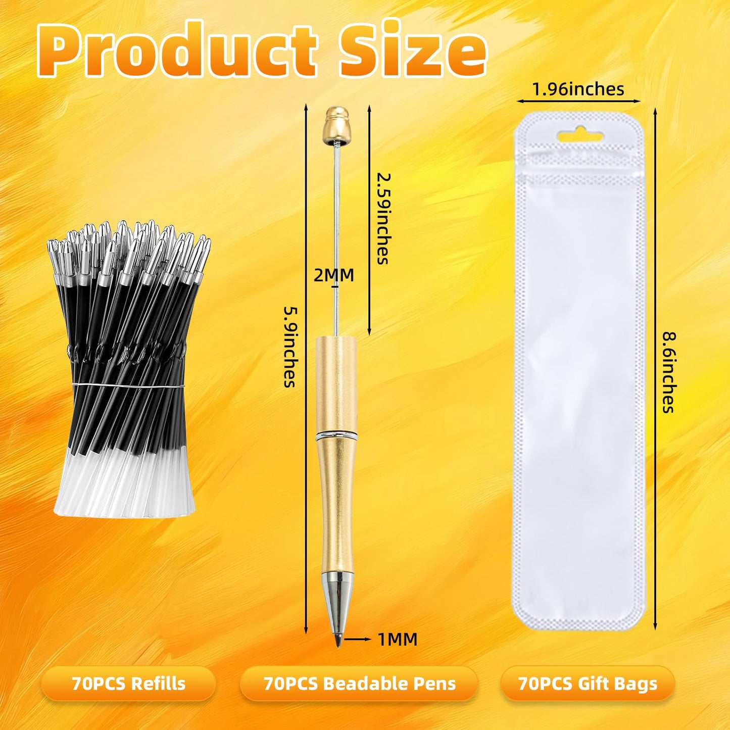 Aolipuyet 210 Pieces DIY Beadable Pen Bulk Kit – 70PCS Ballpoint Pen with Refills & Bags – Perfect