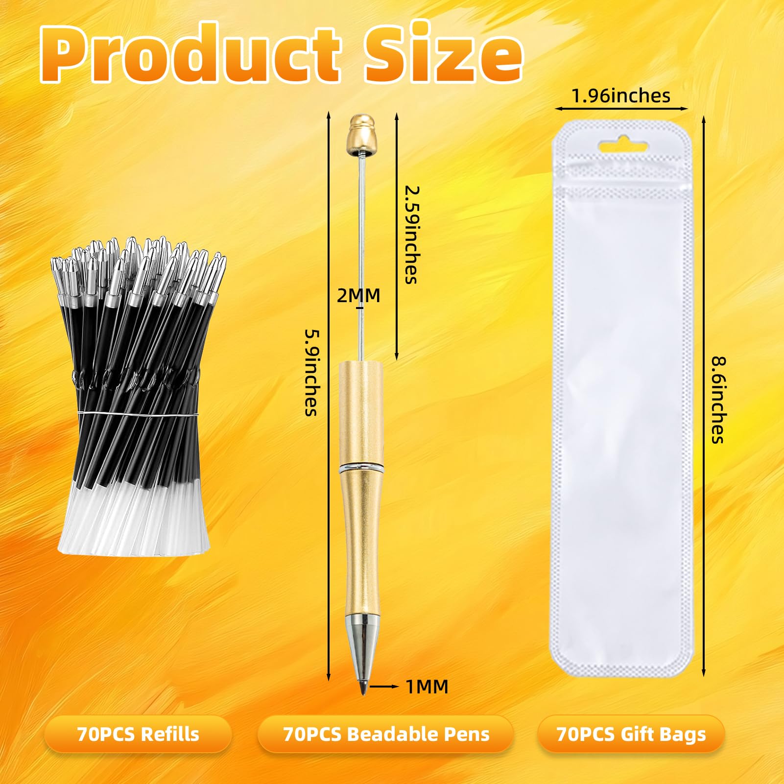 Aolipuyet 210 Pieces DIY Beadable Pen Bulk Kit – 70PCS Ballpoint Pen with Refills & Bags – Perfect