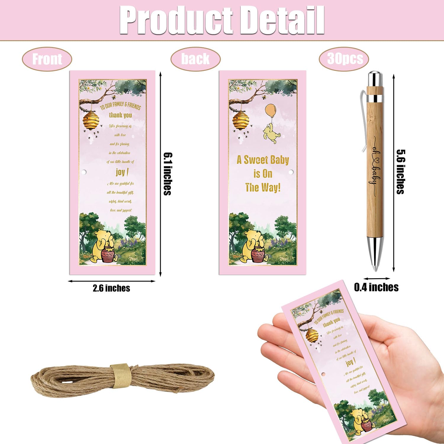 Toerifer 30 Pcs Baby Shower Gifts for Guests, Winnie Baby Shower Sets, Included Bamboo Pens
