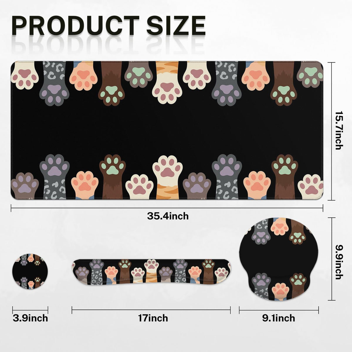 Arttown Keyboard Mouse Pad Set, 4 in 1 Desk Mat Set Cat Dog