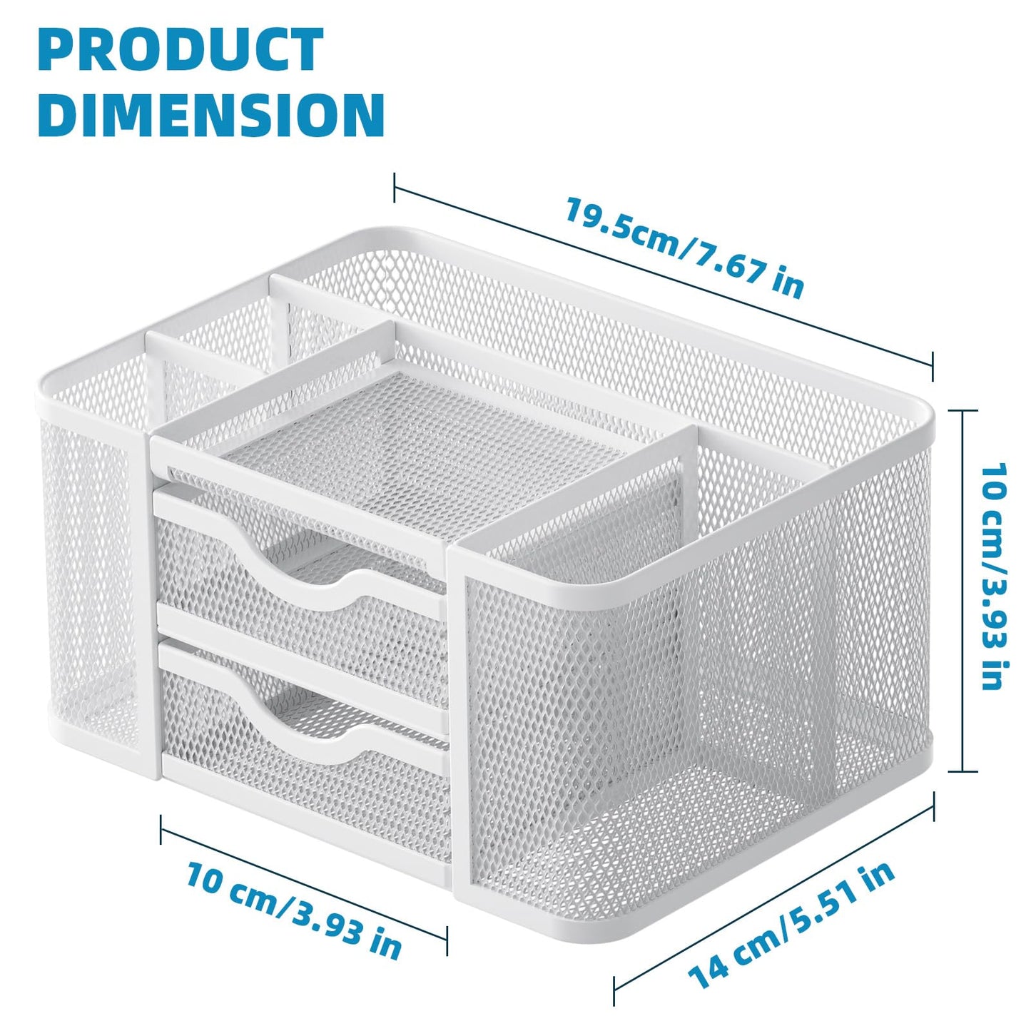 Marbrasse Mesh Desk Organizer, Pen Organizer with 2 Drawer, Multi-Functional Pencil Holder, Desk