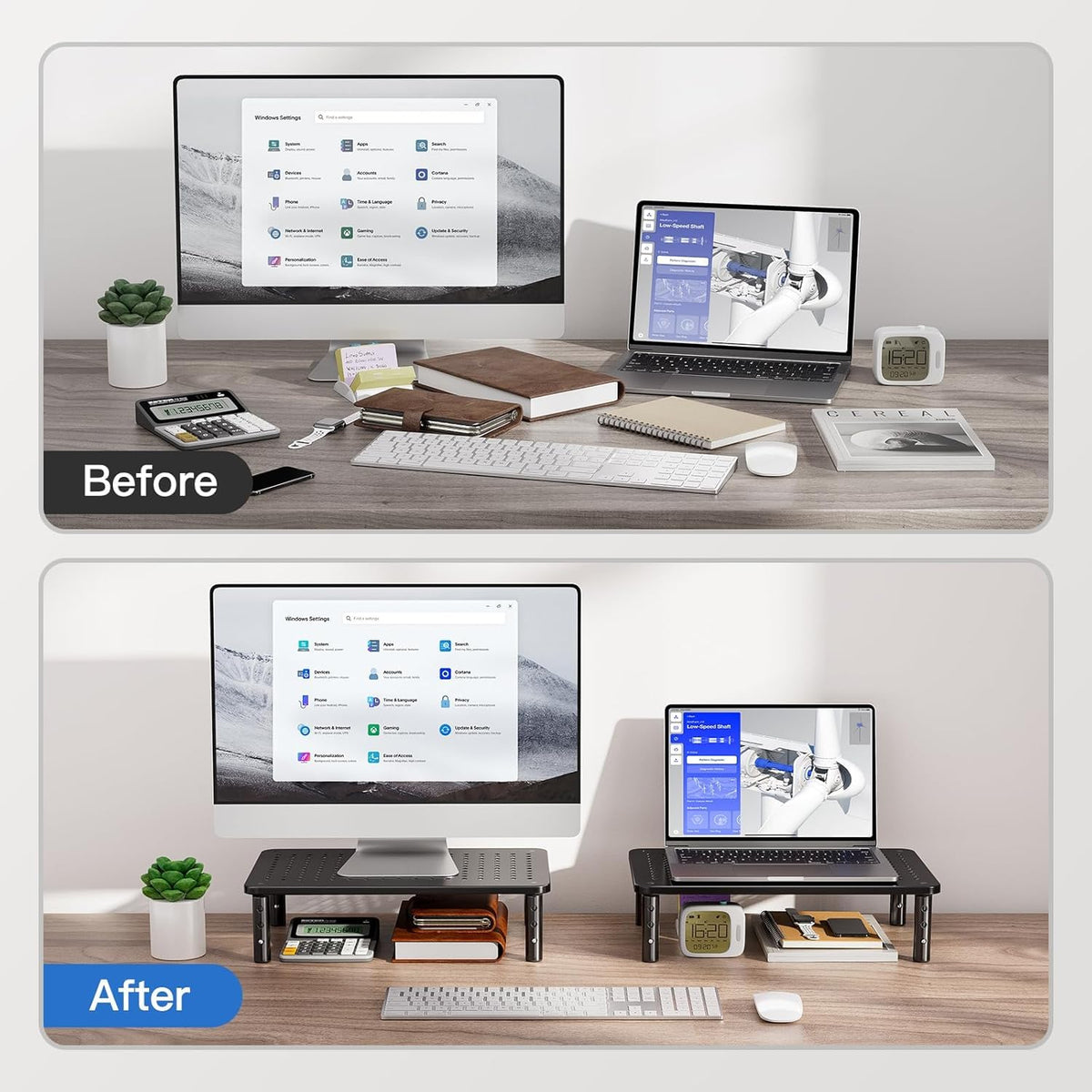 HUANUO Computer Monitor Stand for Desk, Adjustable Laptop Riser, 2 Pack