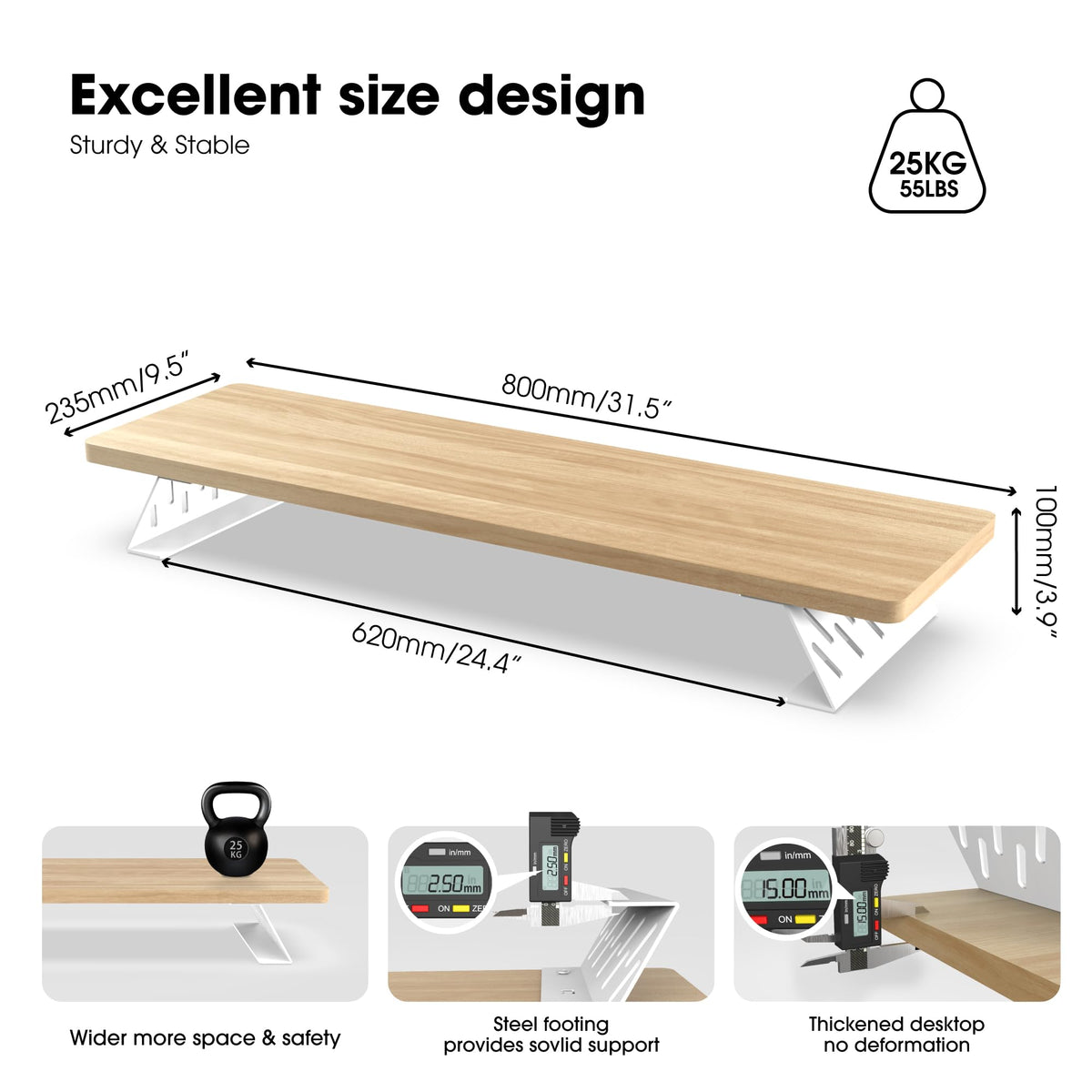 Fenge Monitor Stand Riser, Wooden & Metal Desk Shelf Organizer, Oak