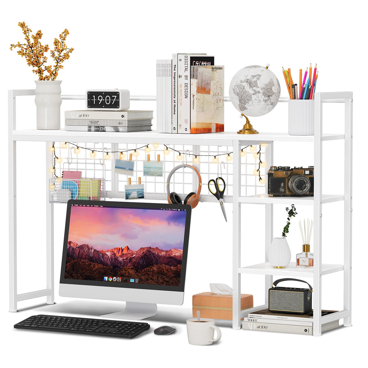 Snughome Desk Shelf, 44.9" Desktop Organizer Shelf, Desk Hutch for Computer Monitor, 4 Tier Desk