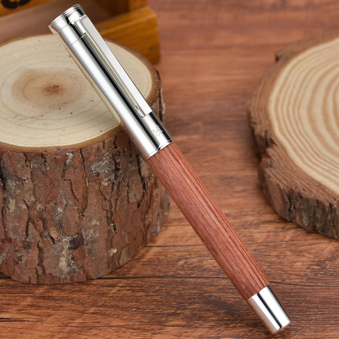 HONG DIAN 1866 Fountain Pen, Iridium Fine Soft Nib Chinese Knot Carving, Retro Design Bubinga Wood