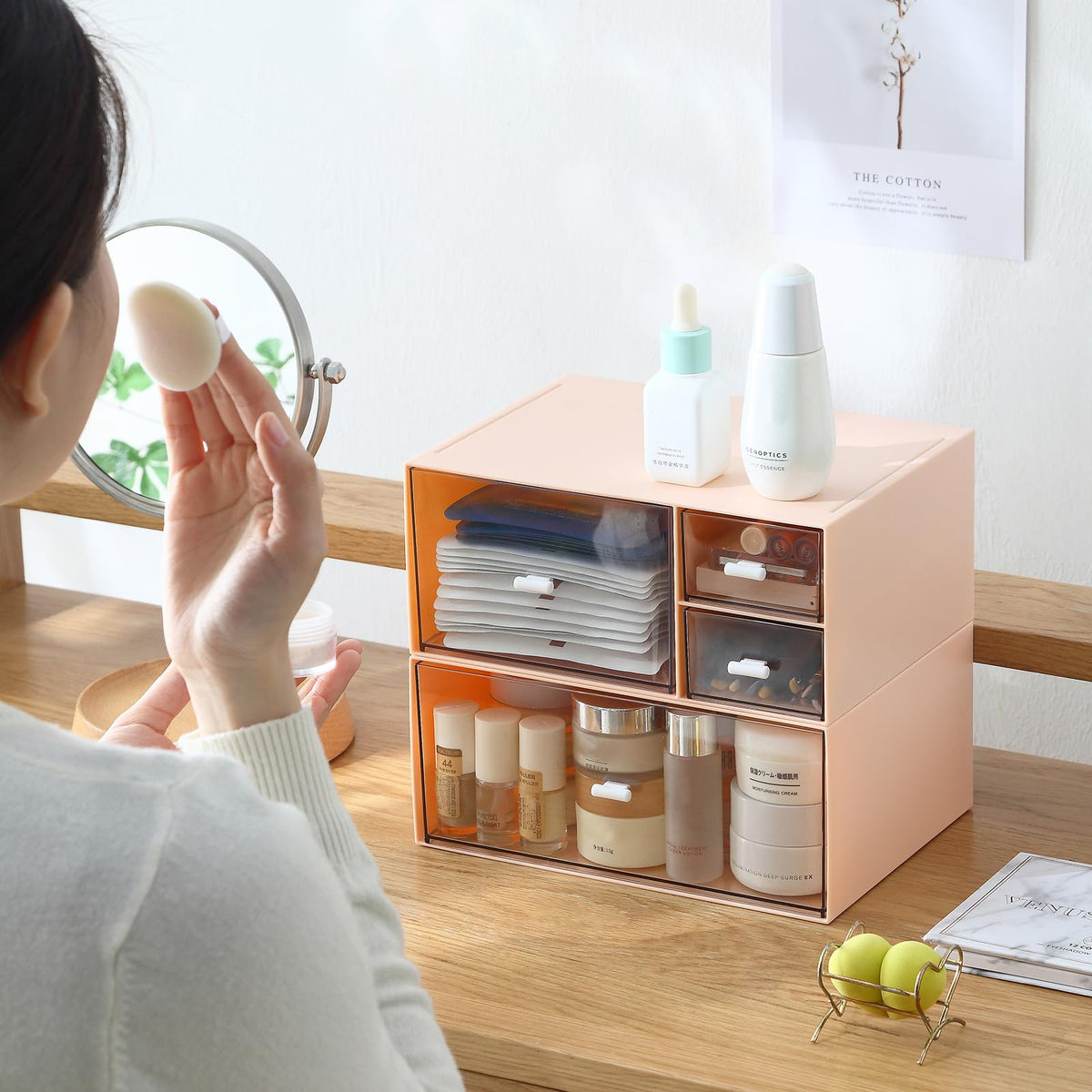 Marknor Desk Organizer with 4 Drawers, Makeup Organizer, Plastic Sundries Storage, Vanity