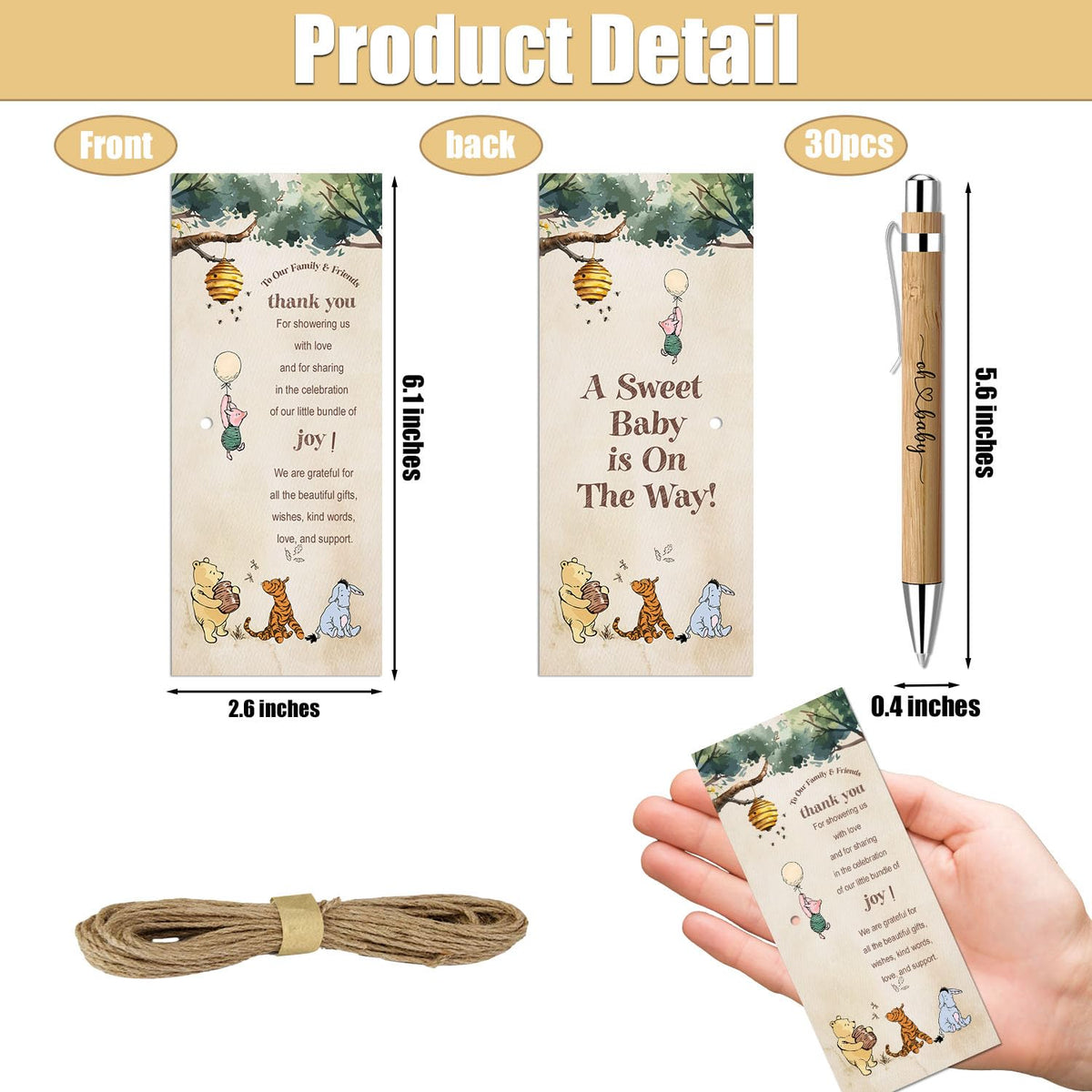 Toerifer 30 Pieces Baby Shower Gifts for Guests, Winnie Baby Shower Sets, Included Bamboo Pens