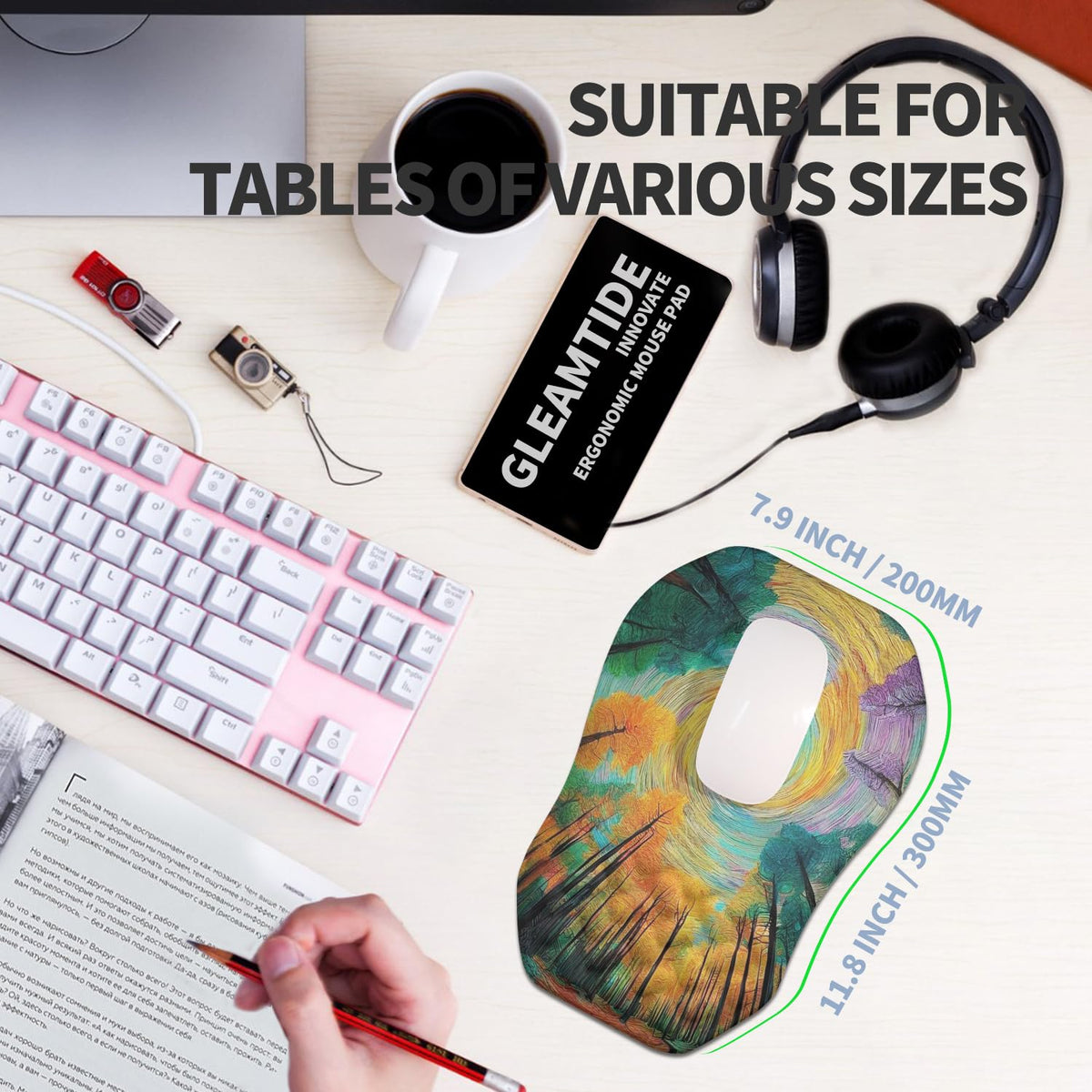 Gleamtide Ergonomic Raised Mouse Pad Wrist Support with Bilateral Slope Memory Foam Mousepad for