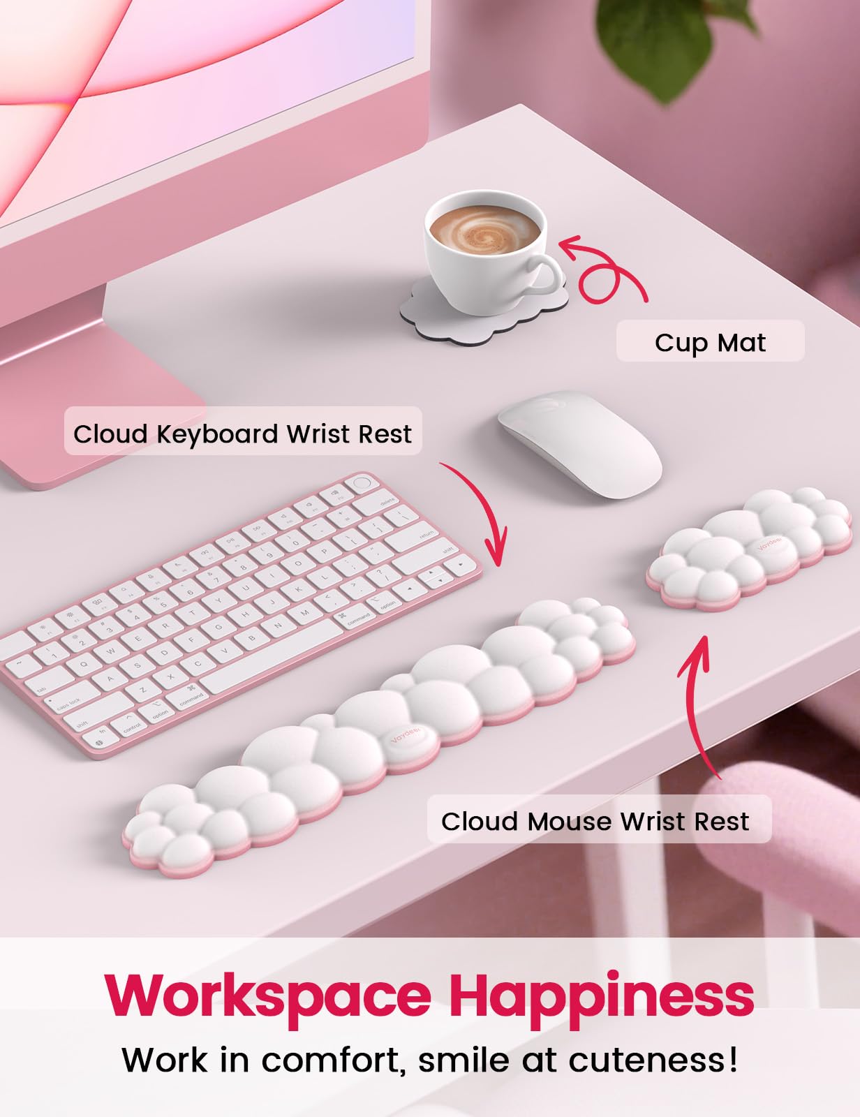 Vaydeer Cloud Keyboard Wrist Rest Set – Ergonomic Memory Foam Wrist Pad for Computer, Laptop &