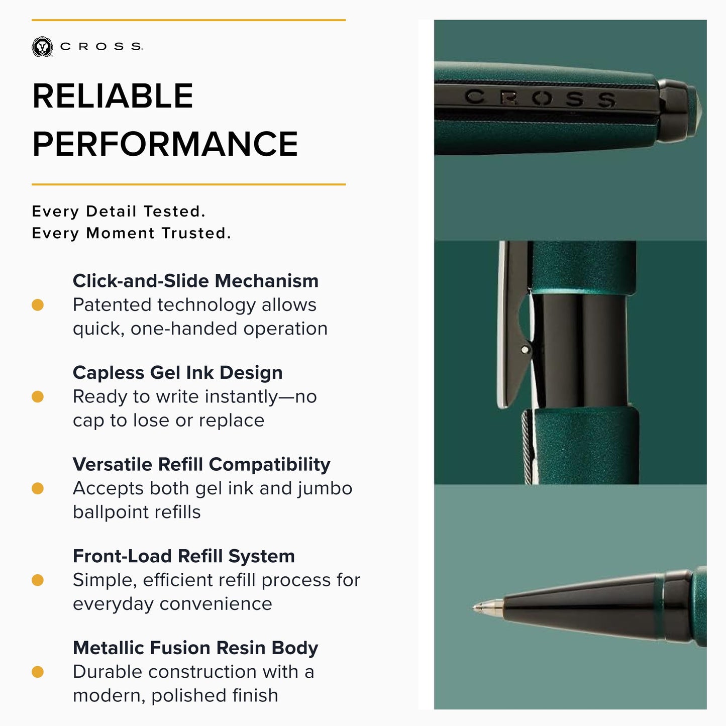 Cross Edge Gel Rollerball Pen, Medium Point, Black Ink, Multiple Colors