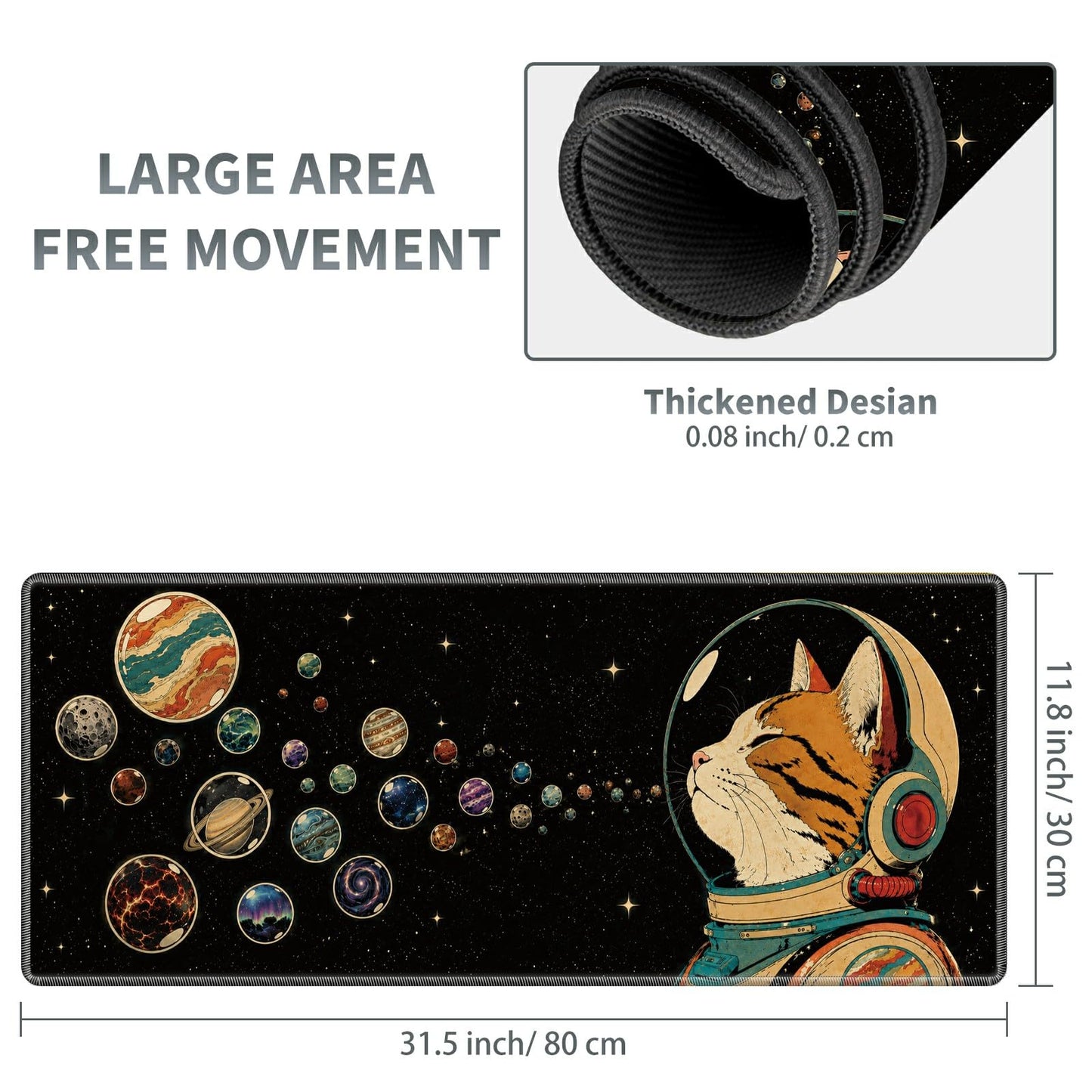 Planet Bubble Cat Large Mouse Pad, 31.5 x 11.8 in Extended Desk Mat