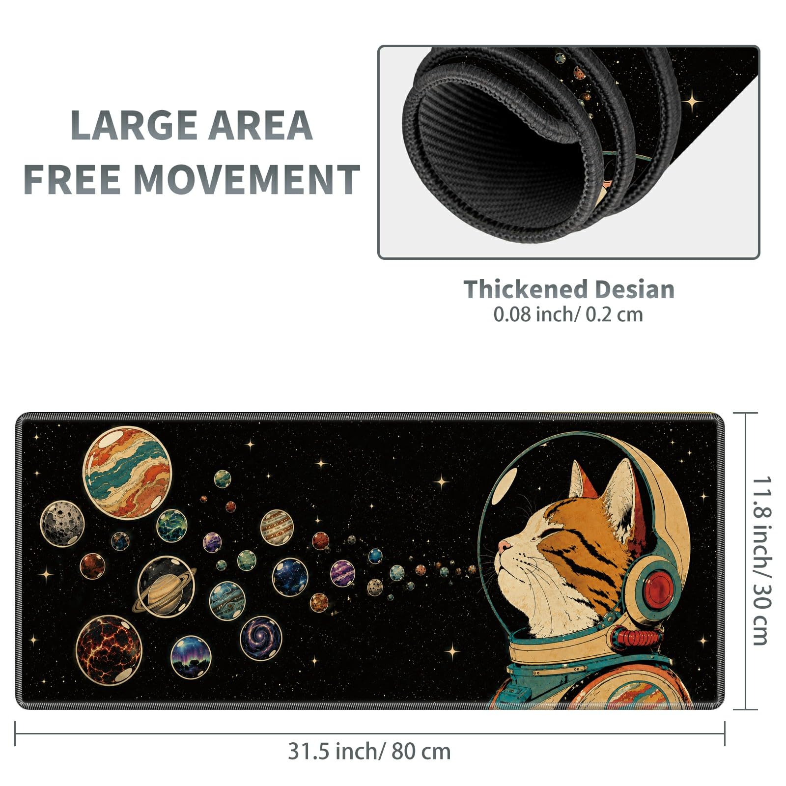 Planet Bubble Cat Large Mouse Pad, 31.5 x 11.8 in Extended Desk Mat