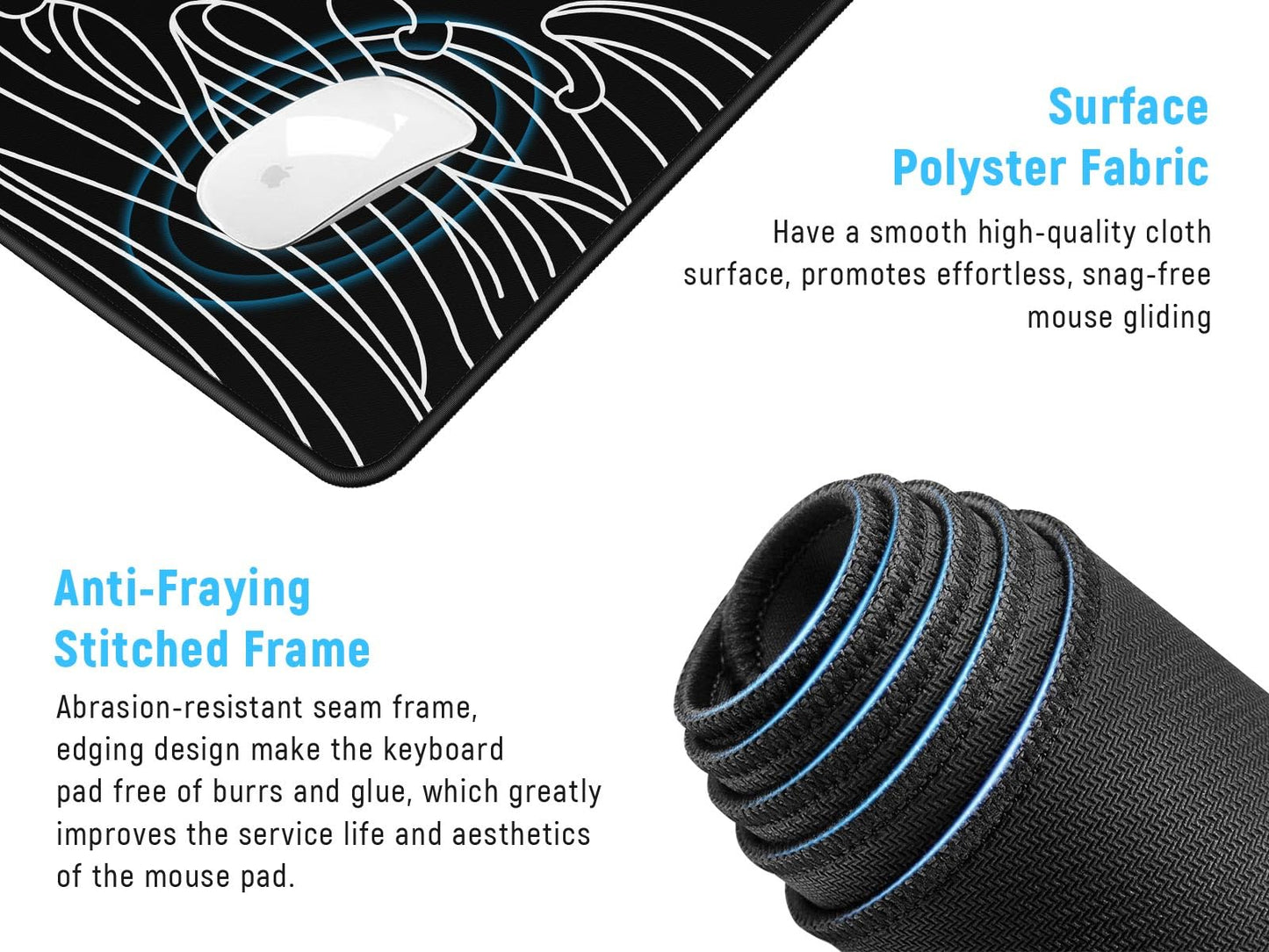 JIALONG Gaming Mouse Pad, Large Mousepad with Non-Slip Rubber Base, Smooth Cloth Surface Desk