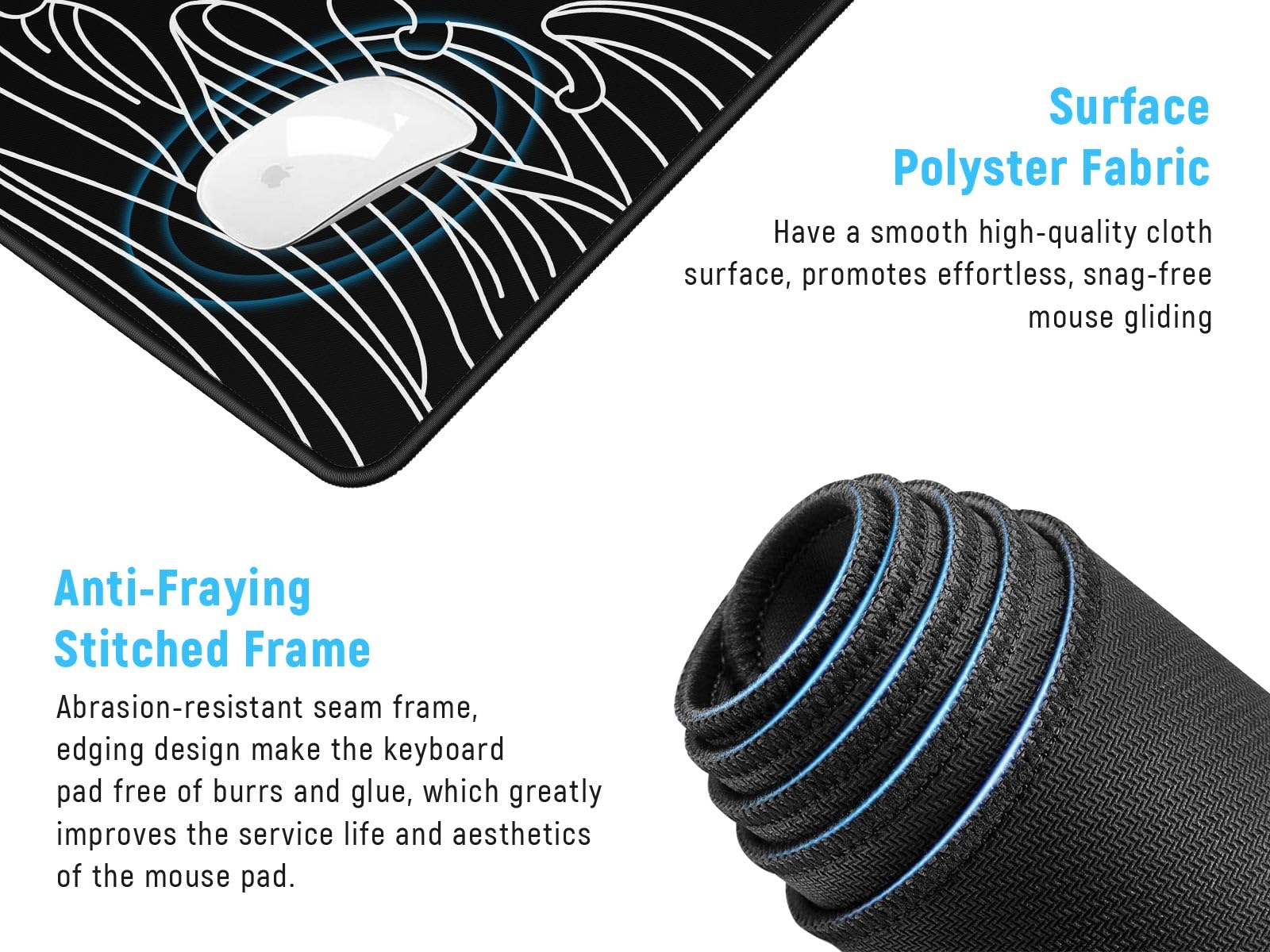 JIALONG Gaming Mouse Pad, Large Mousepad with Non-Slip Rubber Base, Smooth Cloth Surface Desk