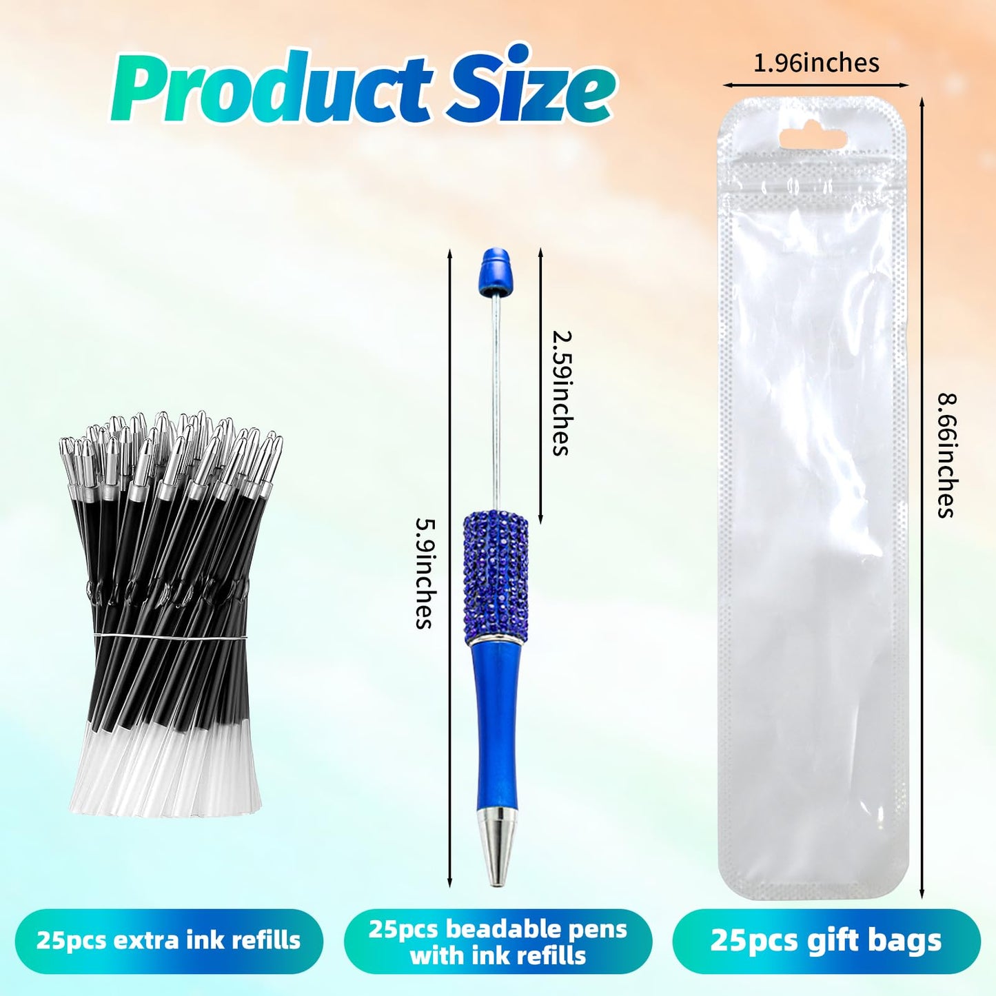 DASTTUIS 150 Pcs DIY Diamond Beadable Pen Kit - 50 Plastic Rhinestone Beaded Pens Bulk with Refills