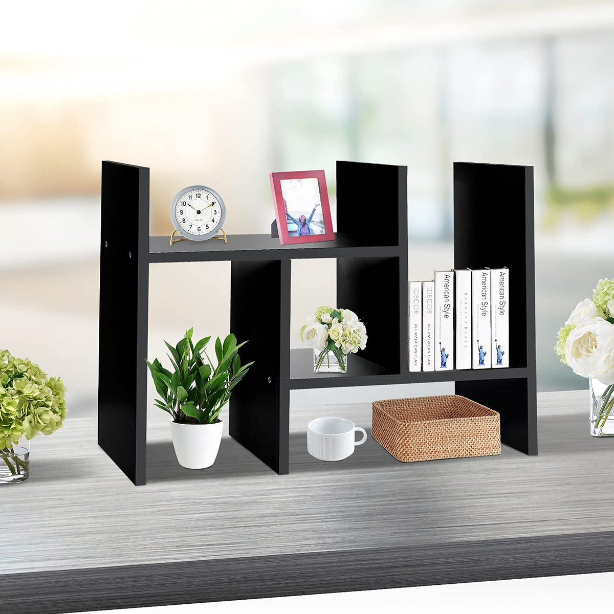 J.M.Deco Desktop Organizers and Storage for Office, Adjustable Desktop Organizer Shelf Double H