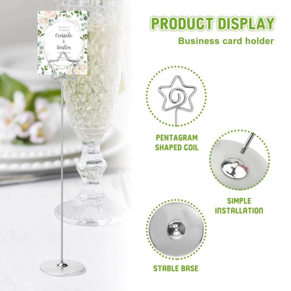 Silver Pentagram Place Card Holders, 12 Pack, 12 Inch Table Number Stands