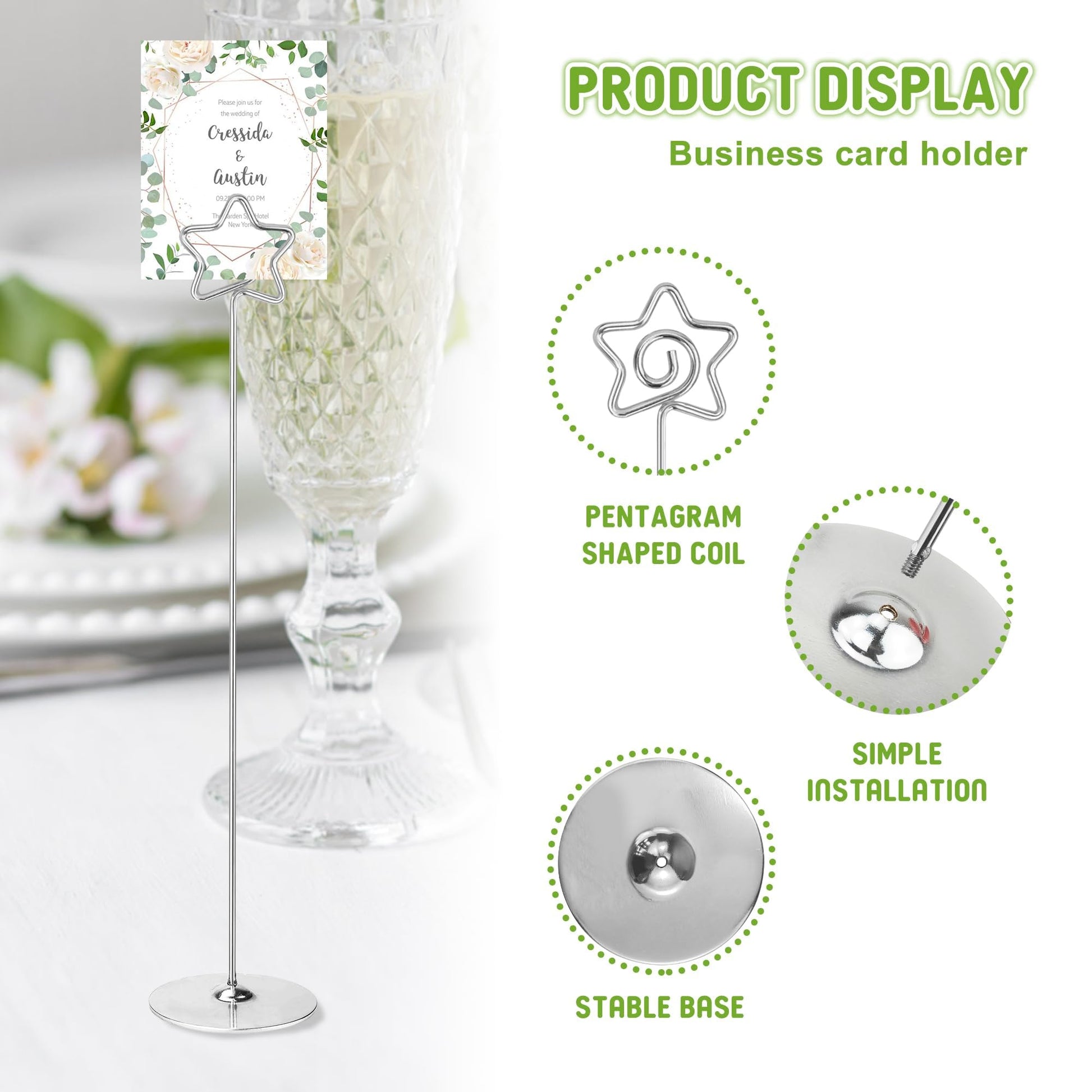 Silver Pentagram Place Card Holders, 12 Pack, 12 Inch Table Number Stands