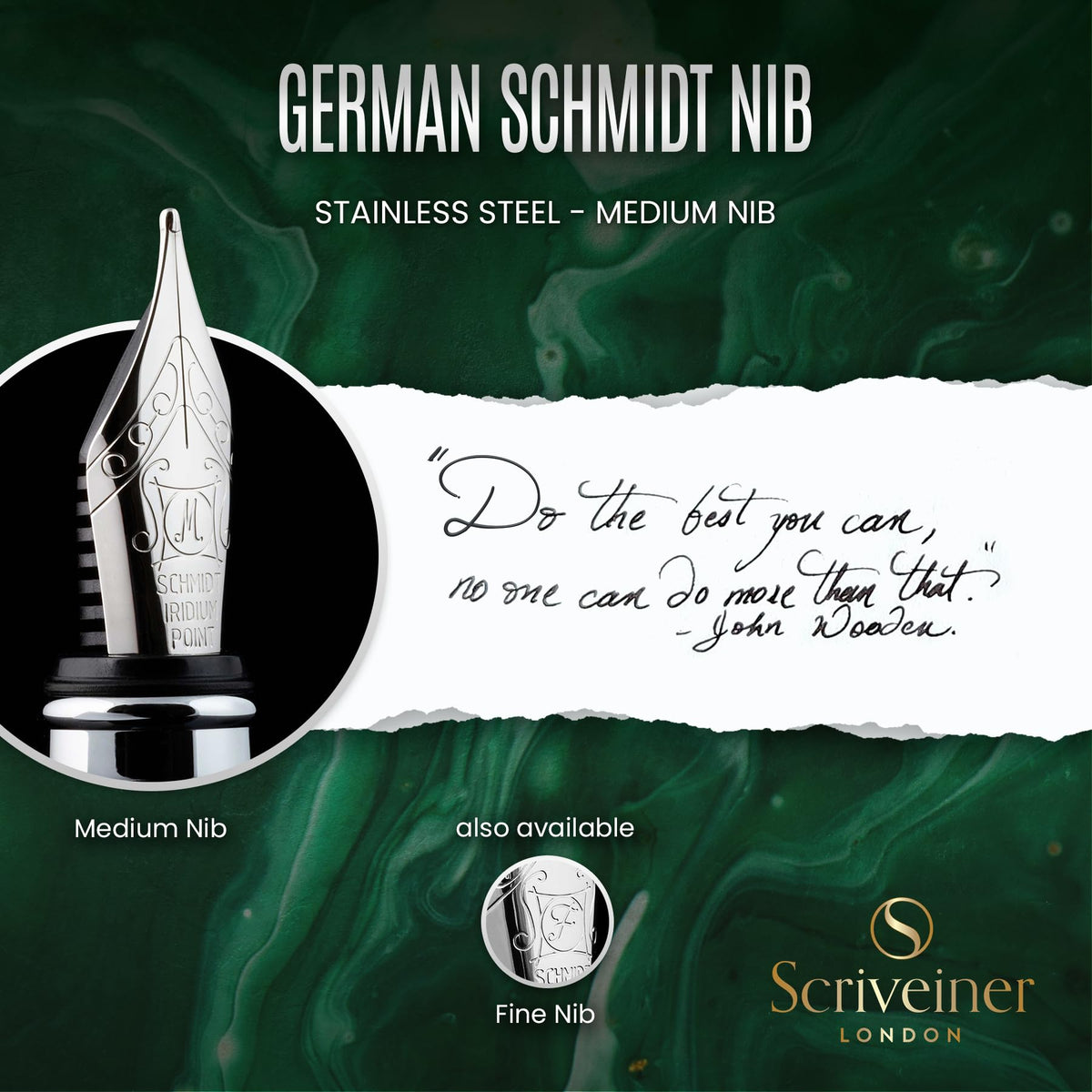 Scriveiner British Racing Green Fountain Pen - Stunning Luxury Pen with Chrome Finish, Schmidt Nib