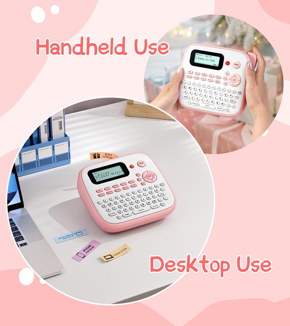 EazeID Pink Label Maker Machine with 4 Tapes Laminated Waterproof-Labels