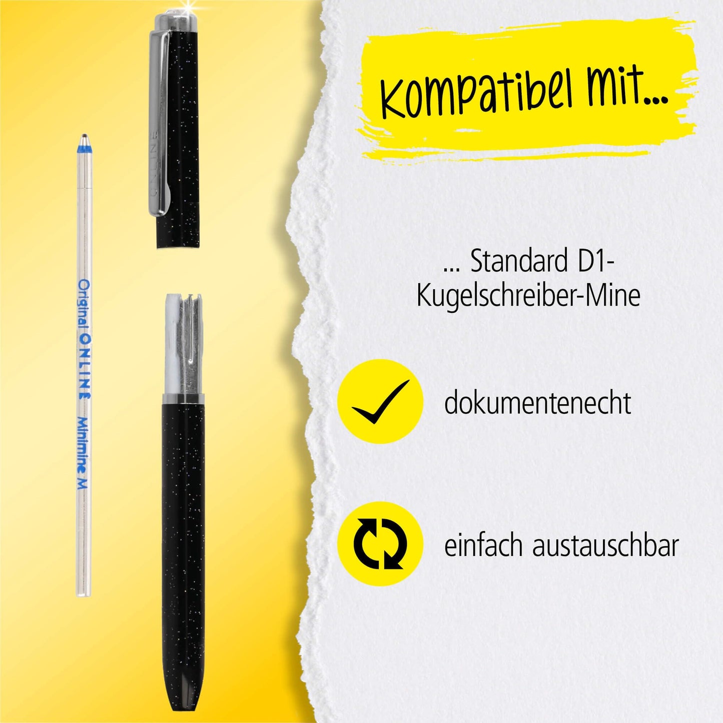 ONLINE Mini Ballpoint Pen Black - Wallet with Twist Mechanism & Metal Clip I 8 cm Miniature