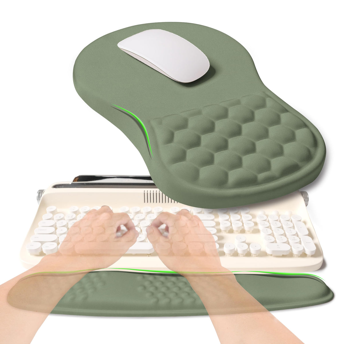 KUOSGM 2-in-1 Ergonomic Set, Wave Rise Keyboard Wrist Rest and Massage Bulge Slope Mouse Pad Wrist