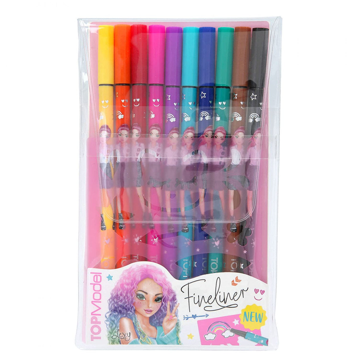 Depesche 11500 TOPModel - Fineliner Set with 10 Pens and 2 Stencils, Fine Painters in 10 Different