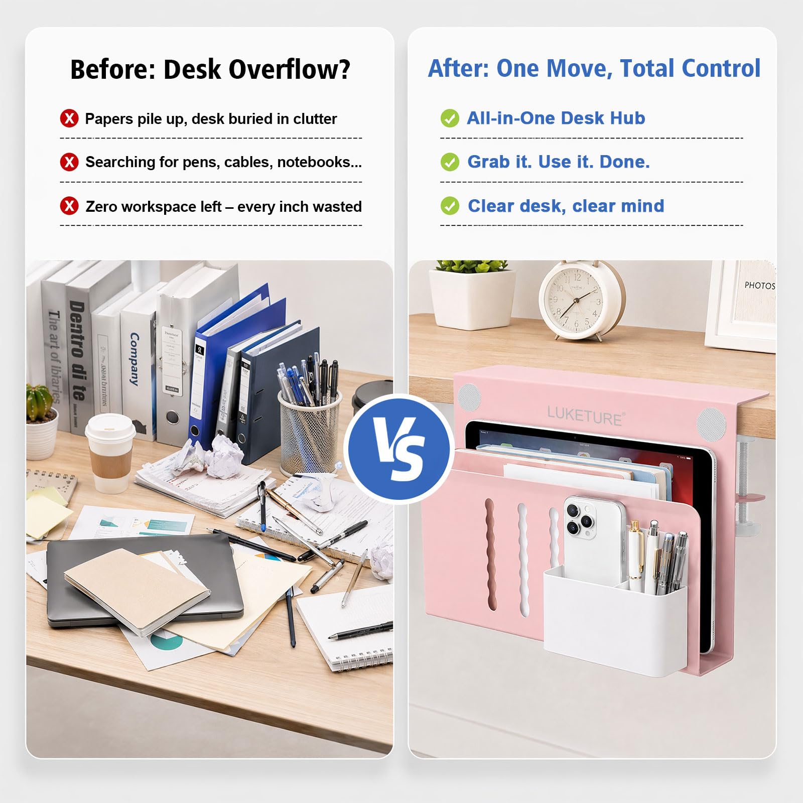 LUKETURE Desk Side Storage Laptop Holder No Drill Clamp On Organizer