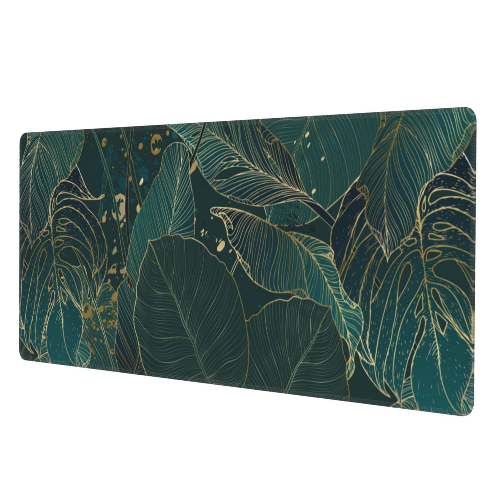 Tropical Monstera Leaves Gold Green XXL XL Large Gaming Mouse Pad for Desk, Non-Slip Long Extended