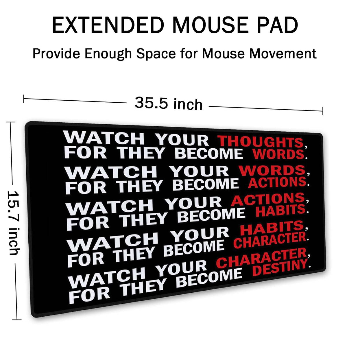 SSOIU Watch Your Thoughts Motivational Words Quotes Mouse Pad 35.5 X 15.7 Inch XXL Full Desk