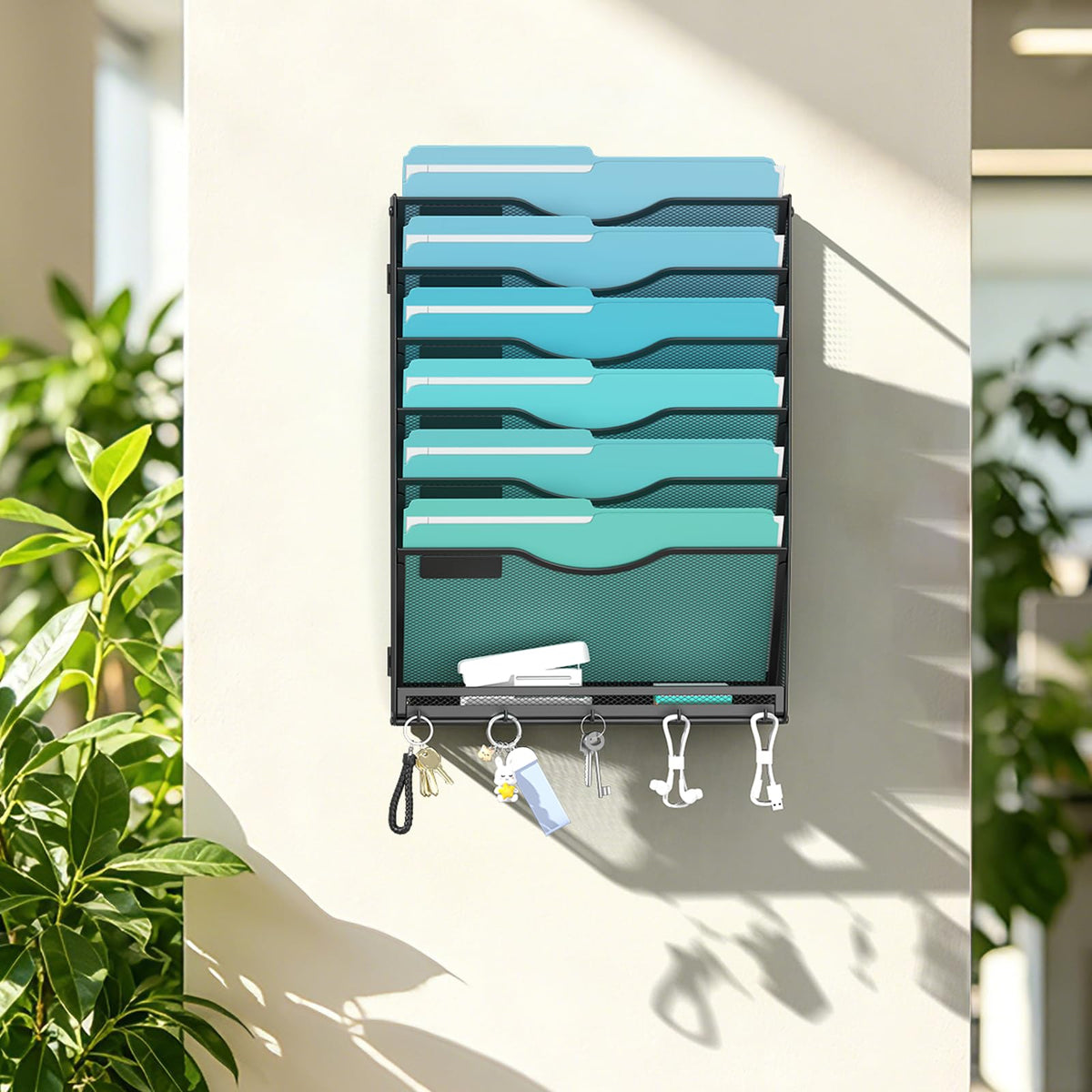 Gawerk 7-Tier Wall File Organizer Hanging Wall File Holder Wall Mount Paper Folder Organize, Mesh