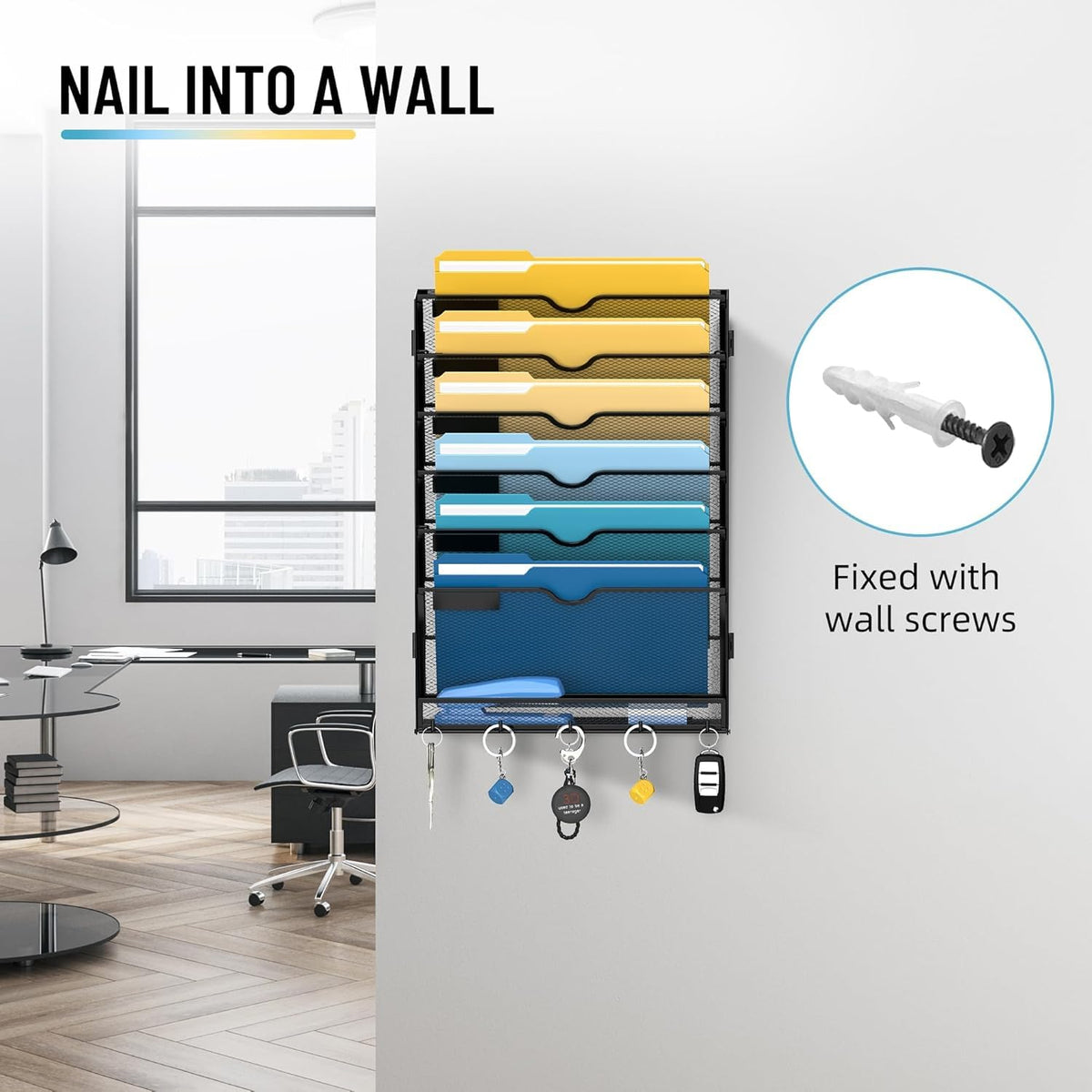 SUPEASY 7-Tier Hanging Wall File Organizer with Hooks, 2 Pack