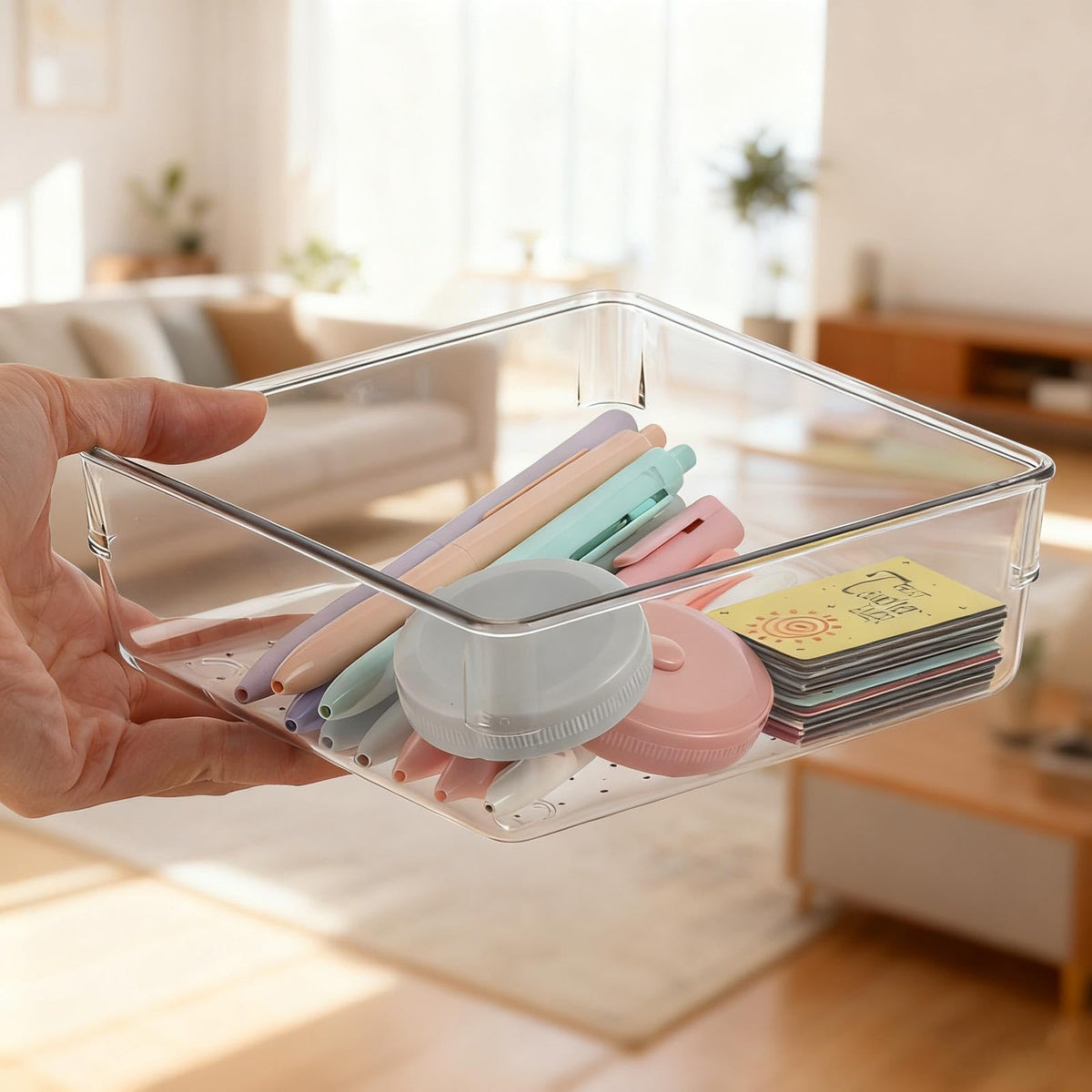 Ohlove 6 Pcs Large Clear Plastic Drawer Organizers Tray 6" x 6" Storage Bins with 25 Pcs Non-Slip