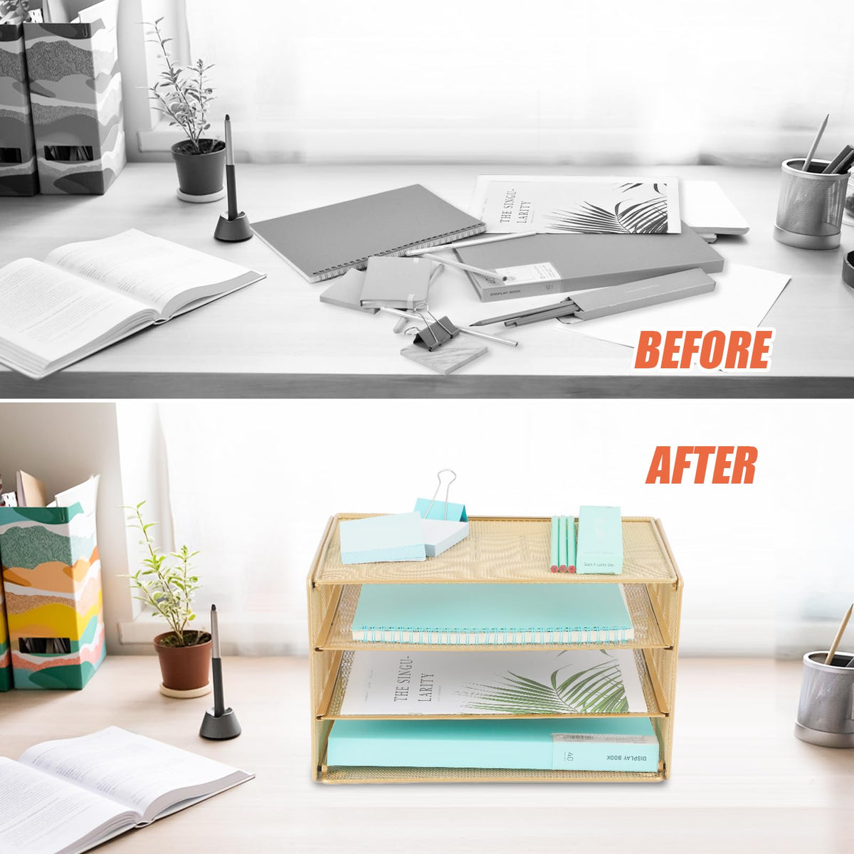EASEPRES Paper Organizer Tray, 3 Tier Mesh Desk File Organizer Letter Sorter Holder for Home