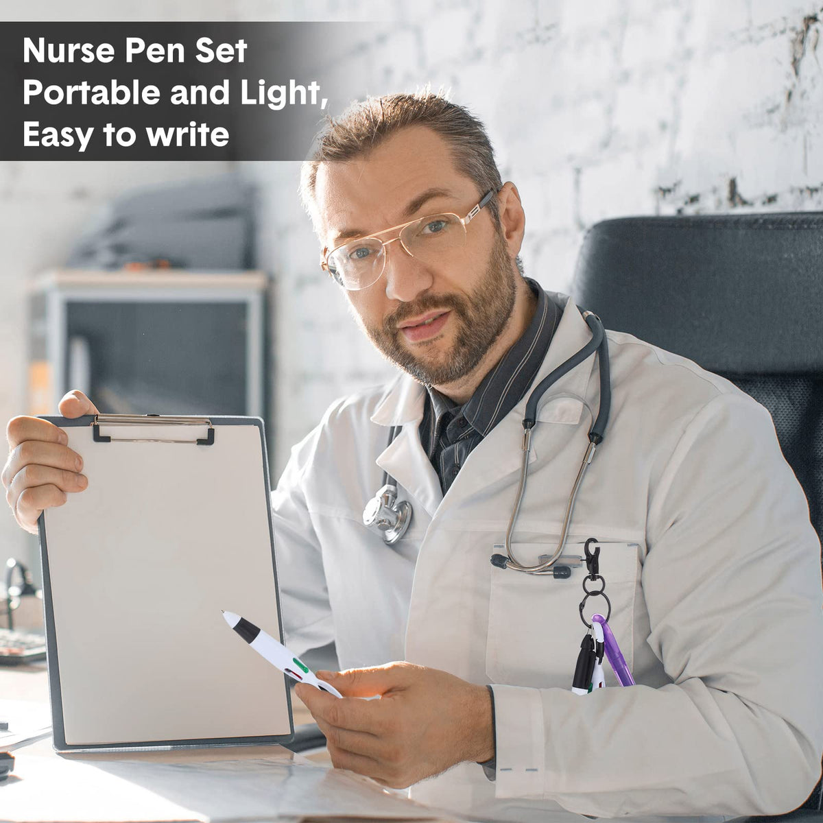 Sherr 100 Pcs Nurse Pen Set, Badge Reel Accessories Gift, Black Purple