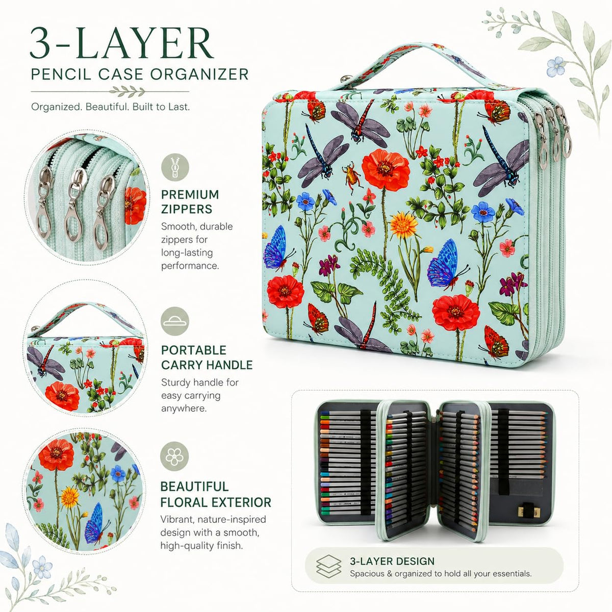 Lbxgap 120 Slots Colored Pencil Case Organizer, 3 Layer Bag