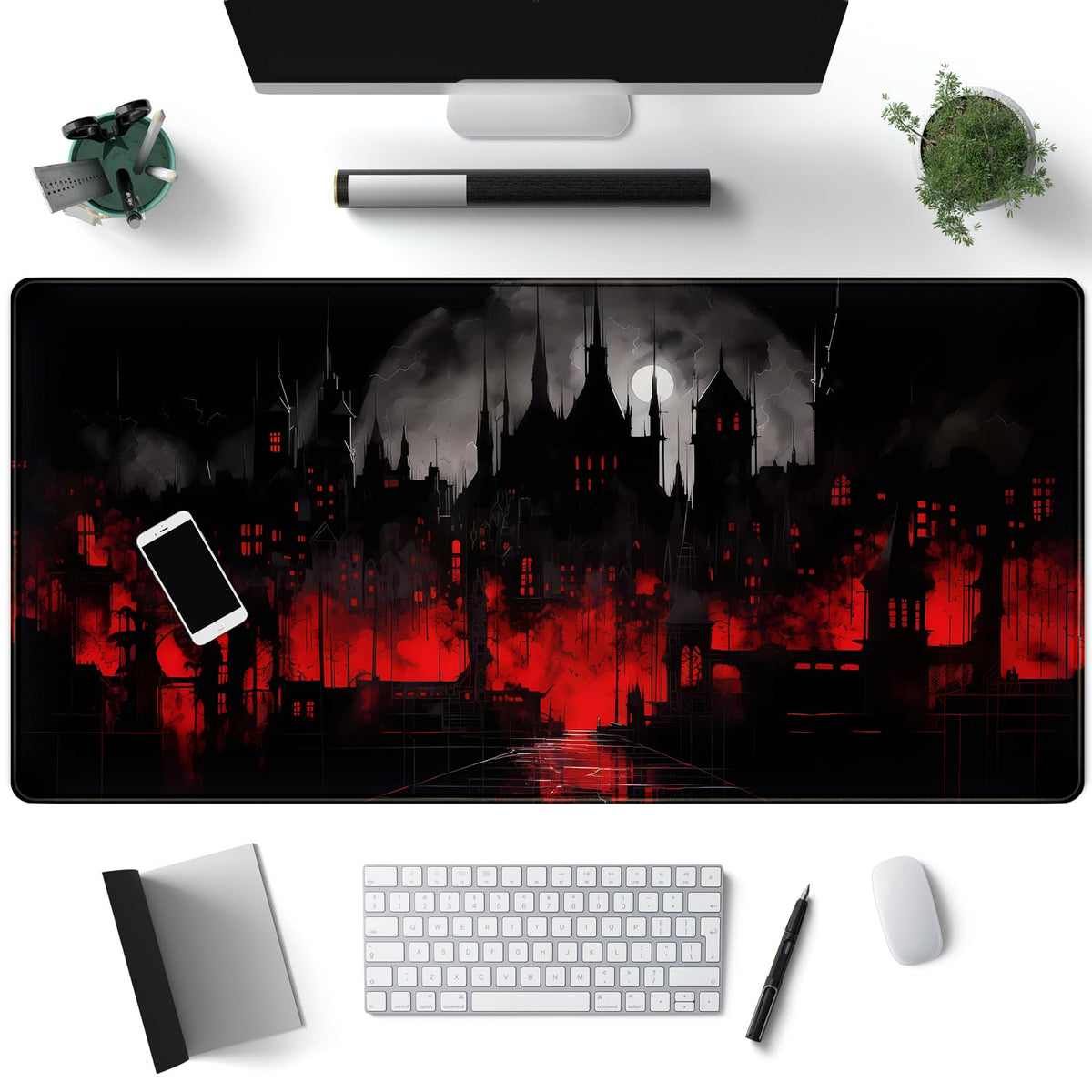 Black Castle Large Mouse Pad Red and Black Mousepad Gaming Playmat Game Mat, Big Full Keyboard and