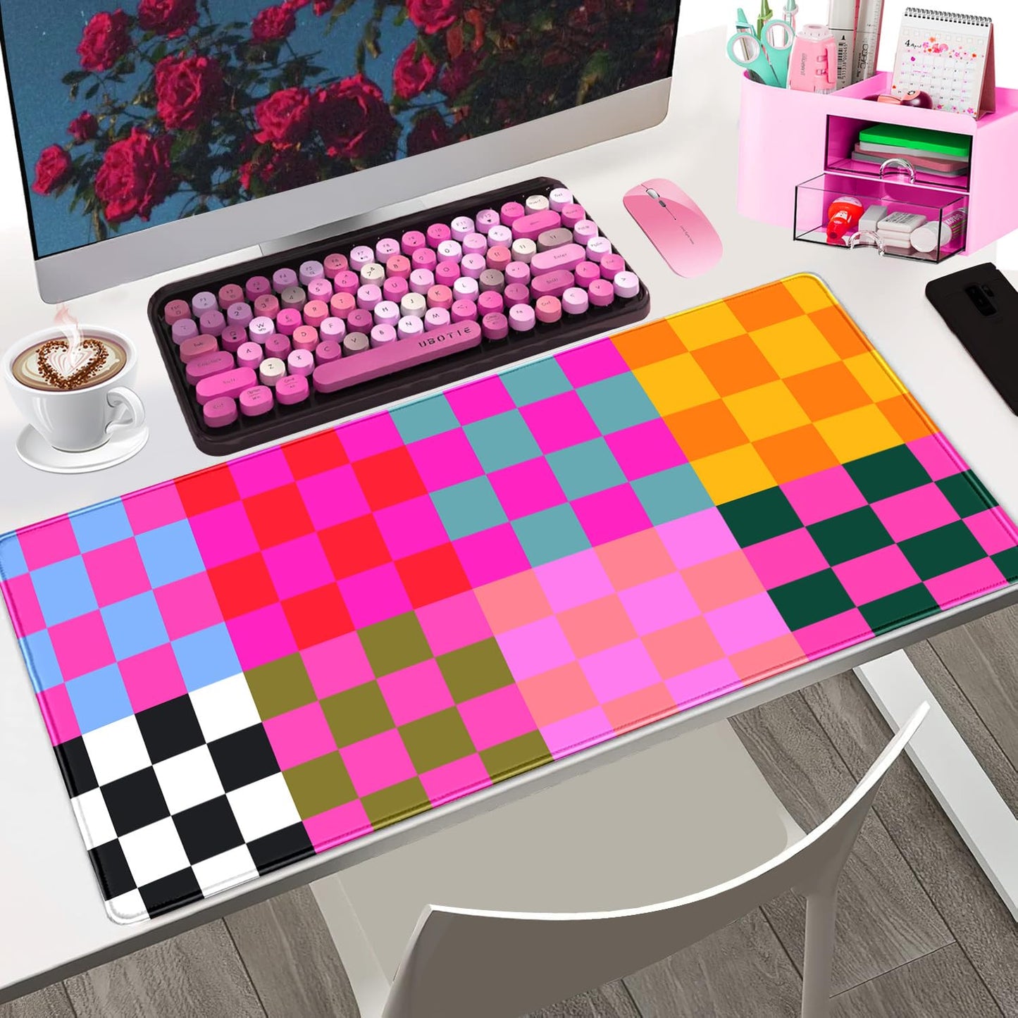 Nasdalgias Checkered Desk Mat Pink Desk Matt for Desktop Desk Pad XXL Large Mouse Pad Deskmat Big