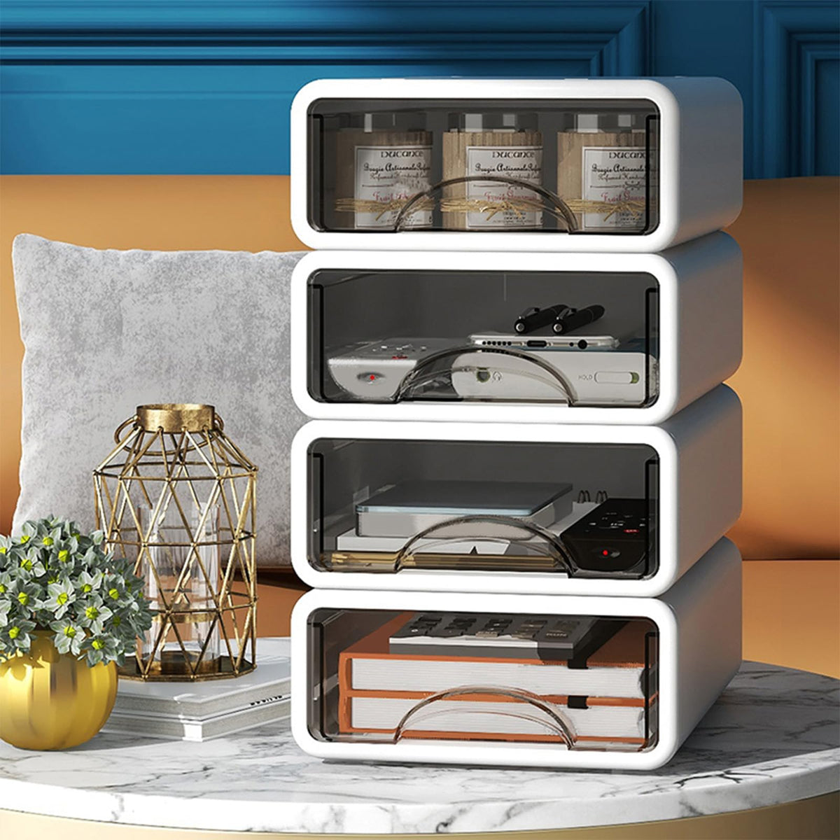 Desk Organizer with Drawers, Stackable Storage Drawers with Compartments Desktop Organization for