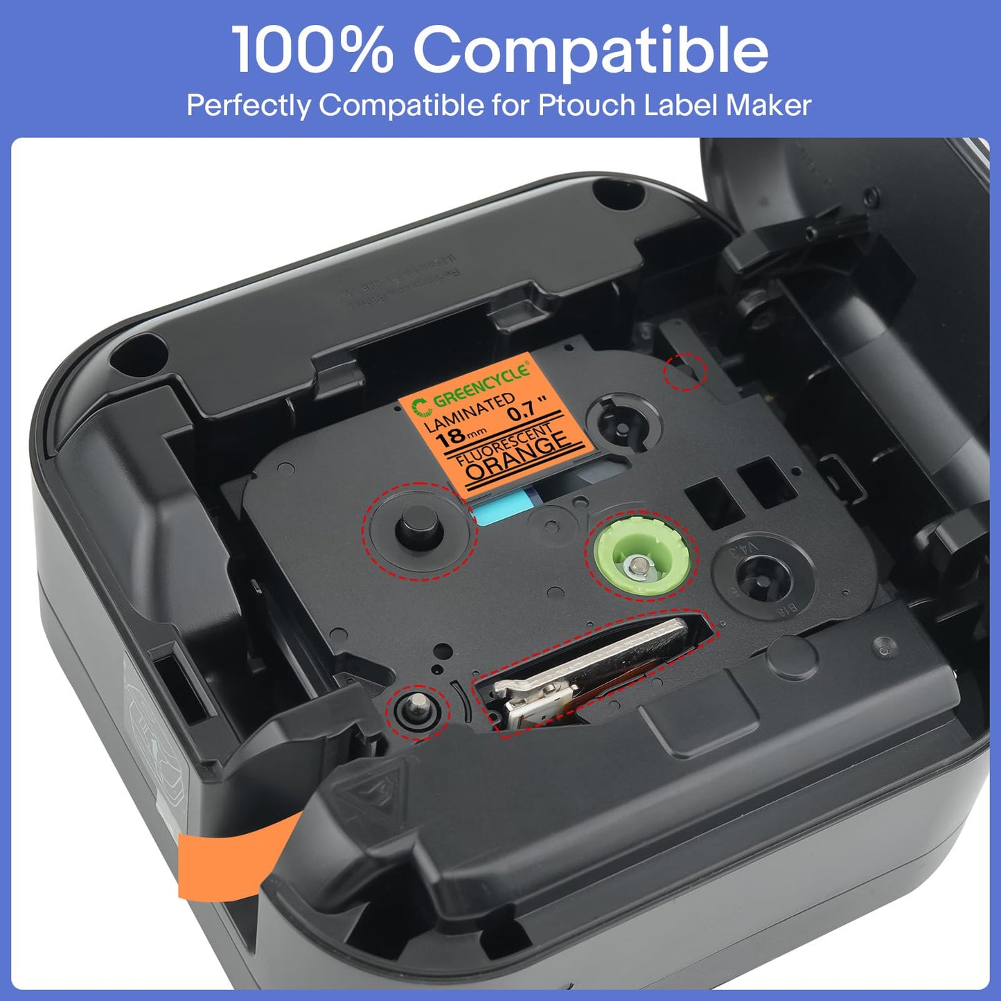 GREENCYCLE Compatible for TZE-B41 AZE B41 Label Tape 3/4 Inch 18mm Black on Fluorescent Orange for