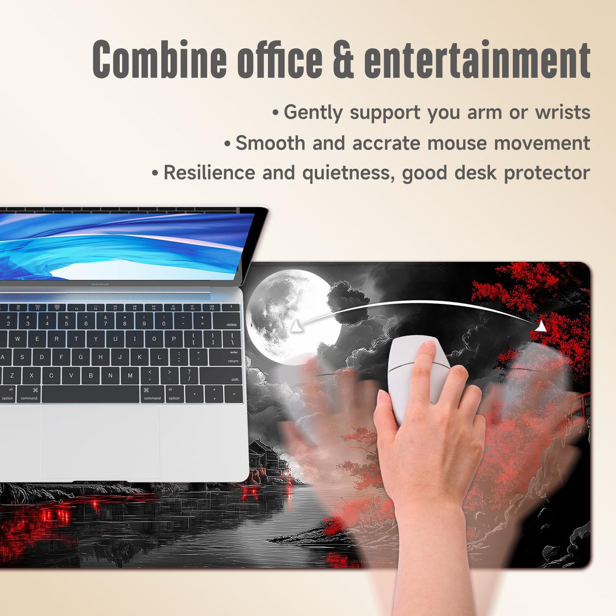 Extended Gaming Mouse Pad, Large Mouse Mat 3 mm Nature Rubber Base Mousepad with Stitched Edges
