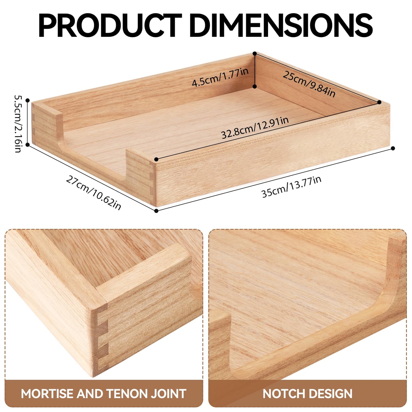 KIRIGEN Wooden Letter Tray, Single-Tier Paper Organizer for Desk Natural TP