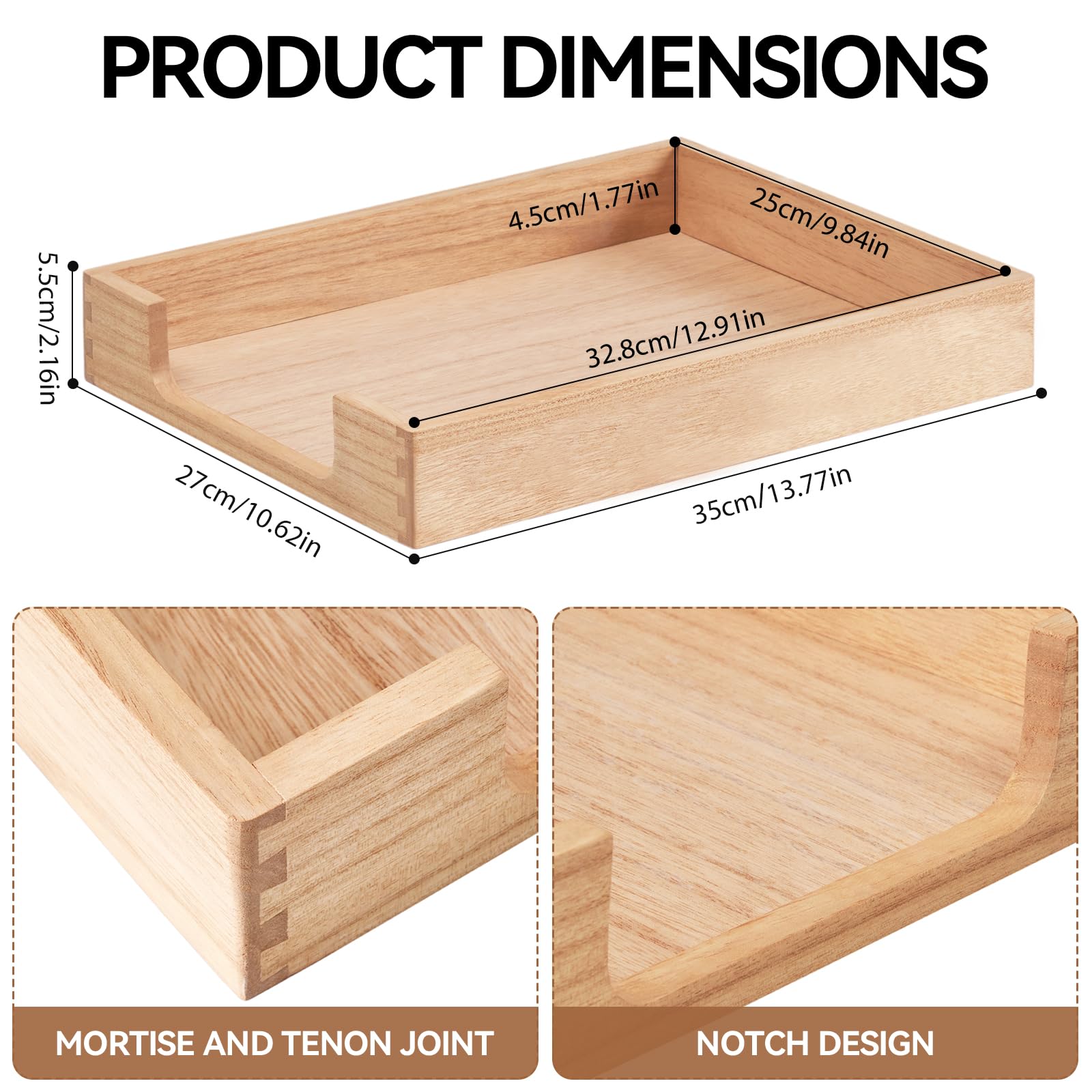KIRIGEN Wooden Letter Tray, Single-Tier Paper Organizer for Desk Natural TP
